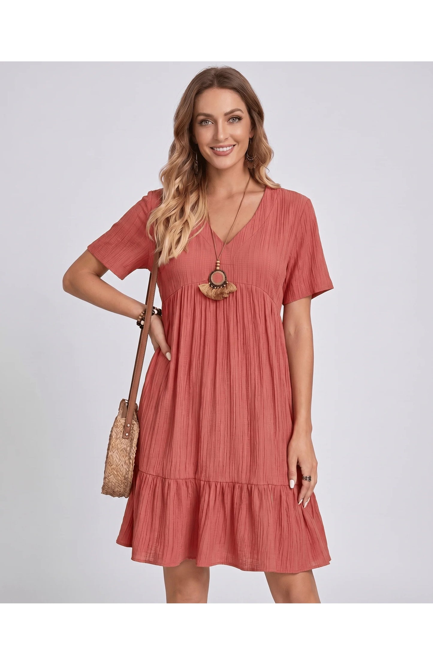 Constance Dames Mini Jurk | V-Hals | Gelaagde Volant