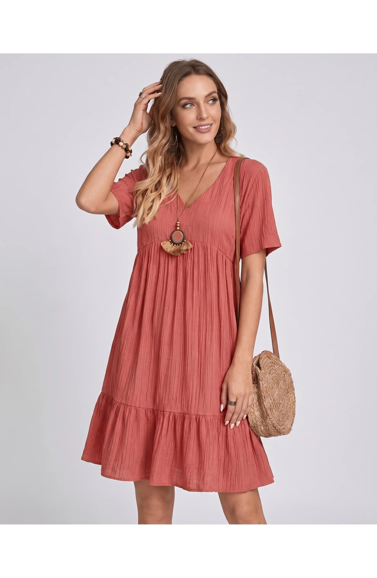 Constance Dames Mini Jurk | V-Hals | Gelaagde Volant