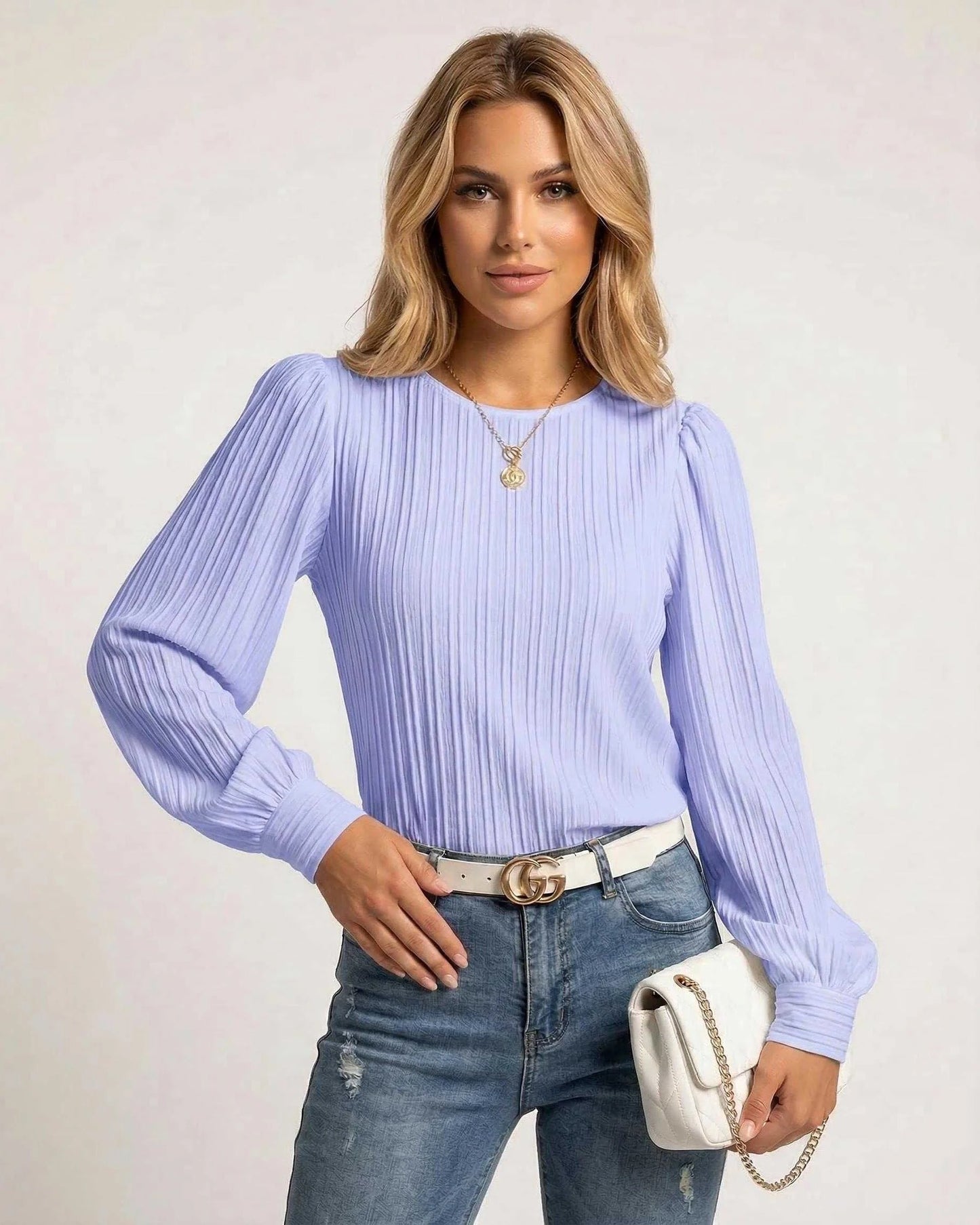 Vinciane Dames Top | Geplooide Structuur | Ballonmouwen