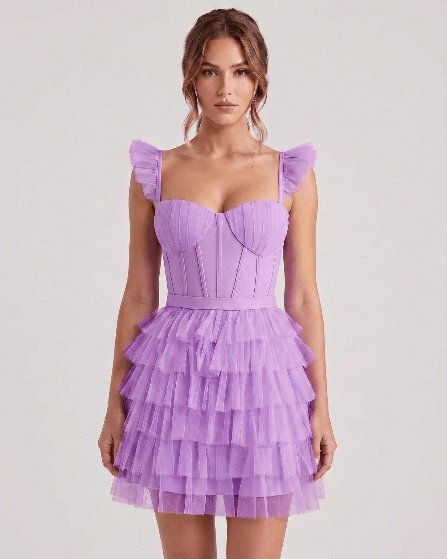 Annick Women's Mini Dress | Layered Tulle Skirt | Stitched Bustier Bodice
