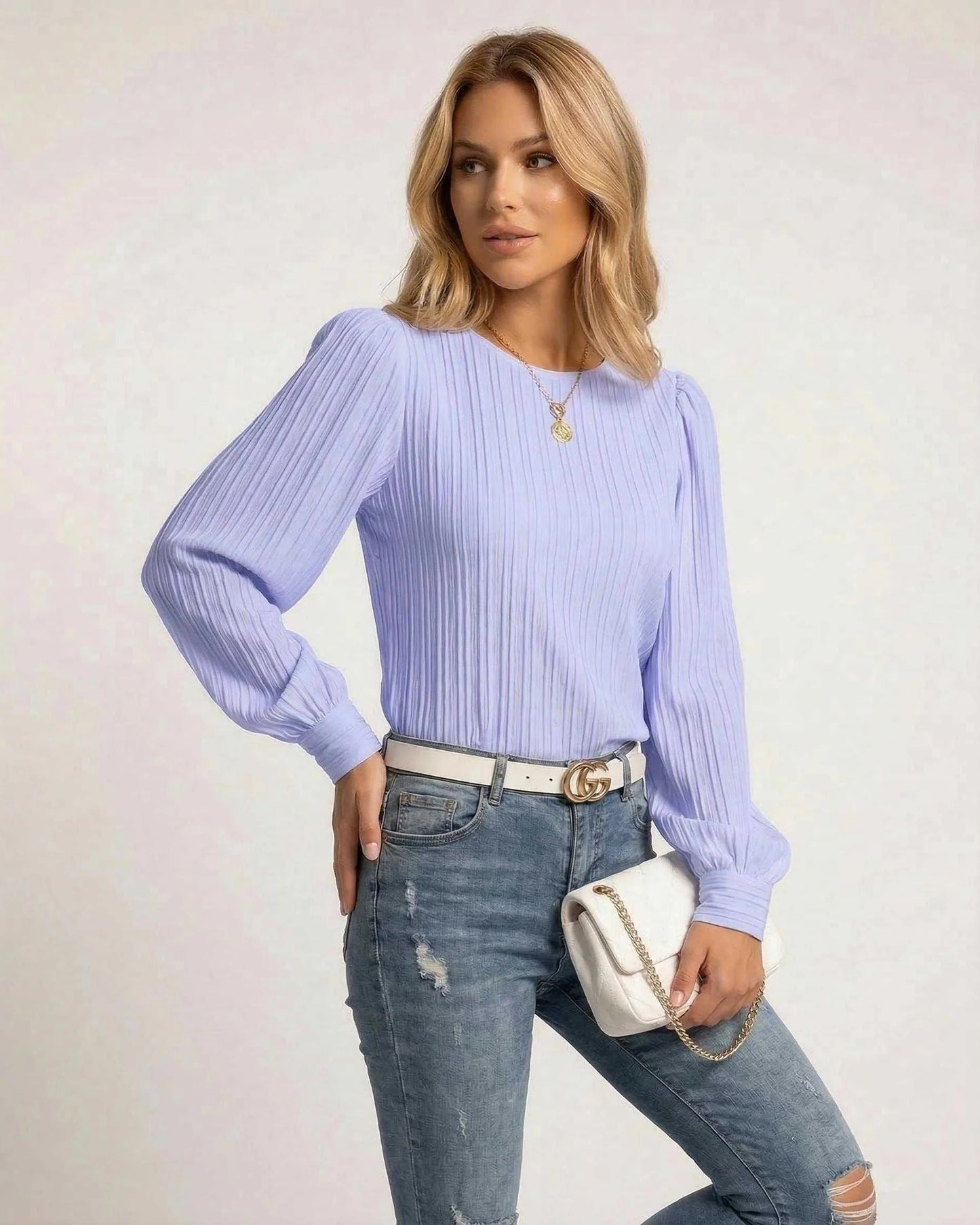 Vinciane Dames Top | Geplooide Structuur | Ballonmouwen