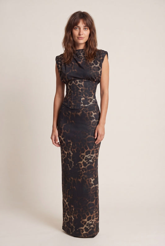 Women's Maxi Dress | Leopard Print | Corset Detail