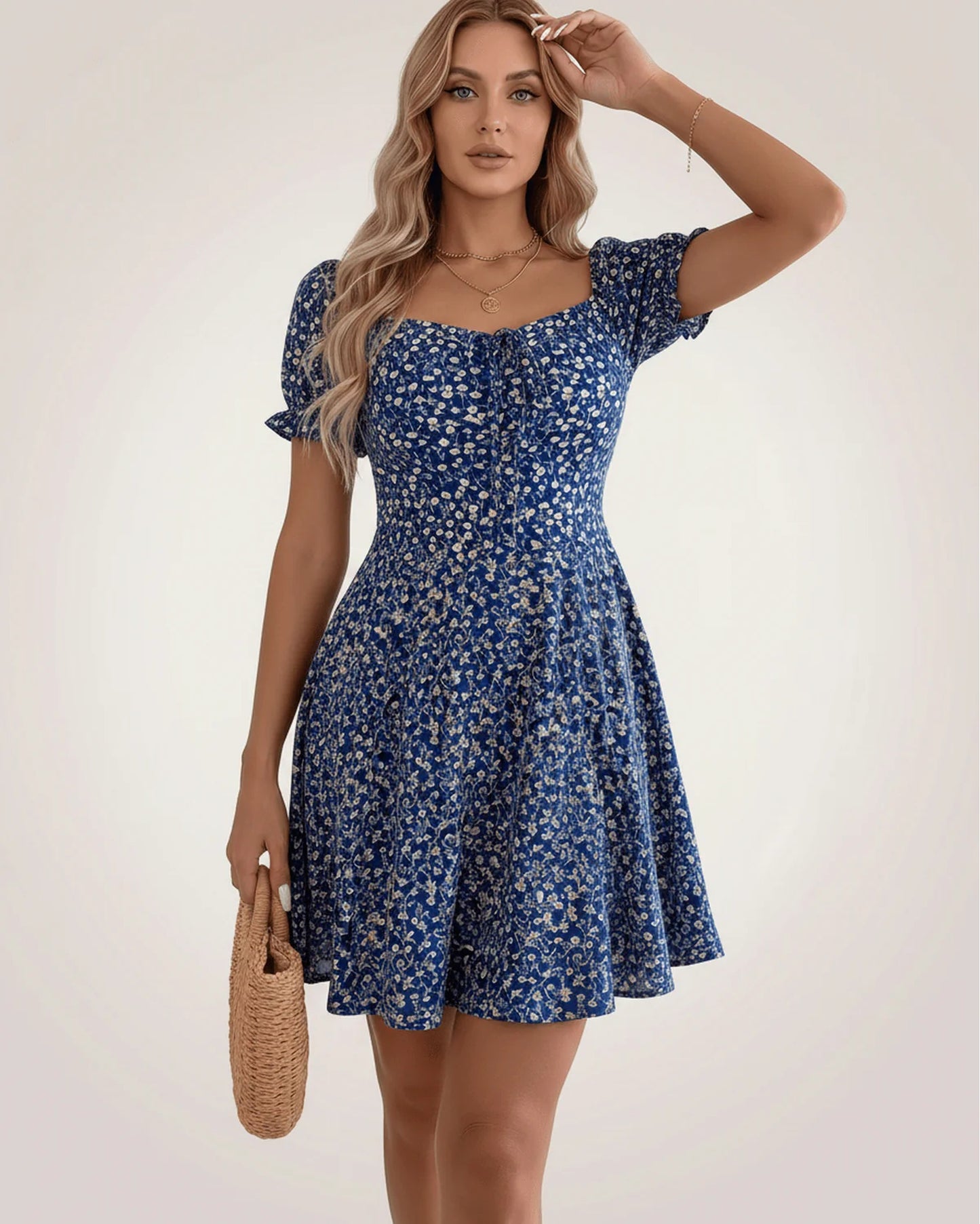 Lou Women's Mini Dress | Front Bow Detail | Puff Sleeves