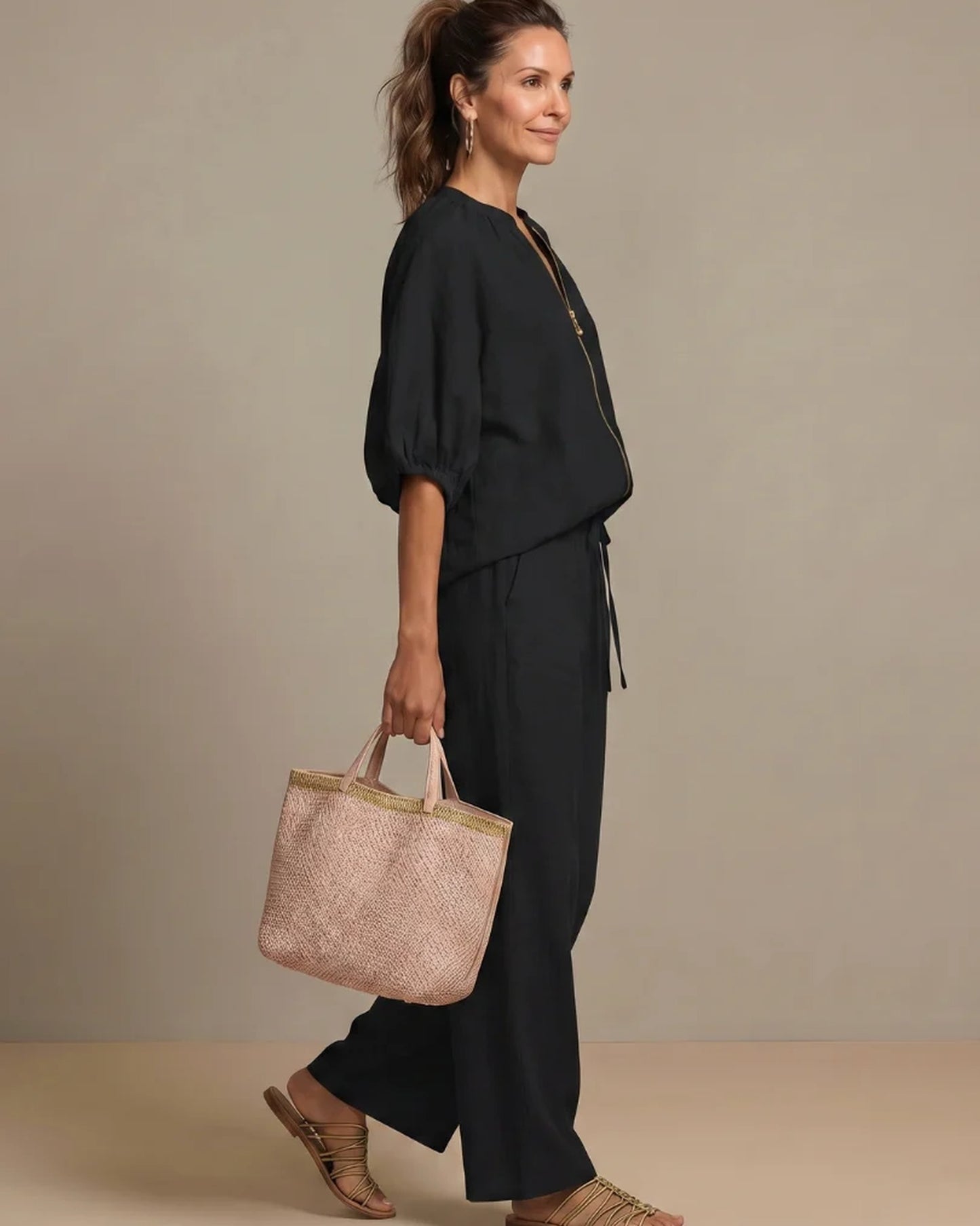 Andréa Dames Co-ord Set | Ballonmouwen | Ritssluiting Voorkant