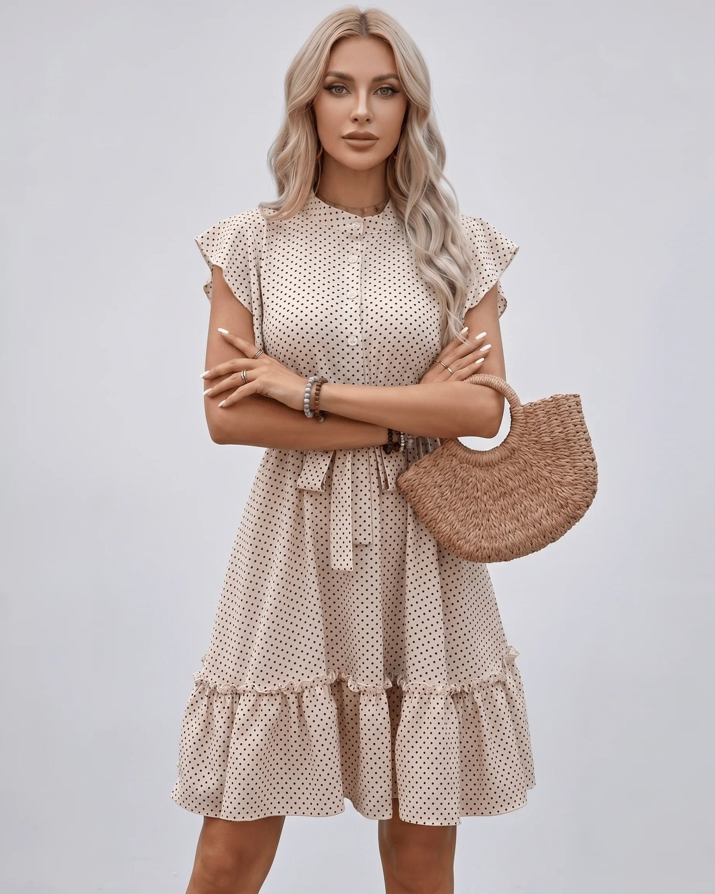 Thaïs Dames Mini Kjole | Polkadot Print | Geruchte Kant