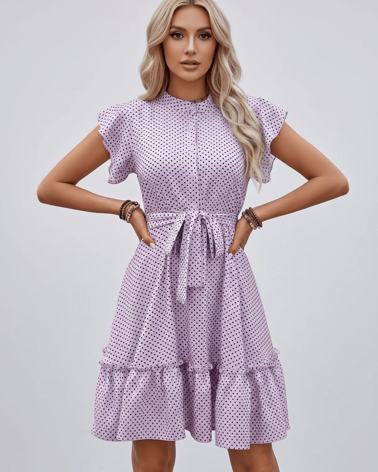 Thaïs Dames Mini Kjole | Polkadot Print | Geruchte Kant