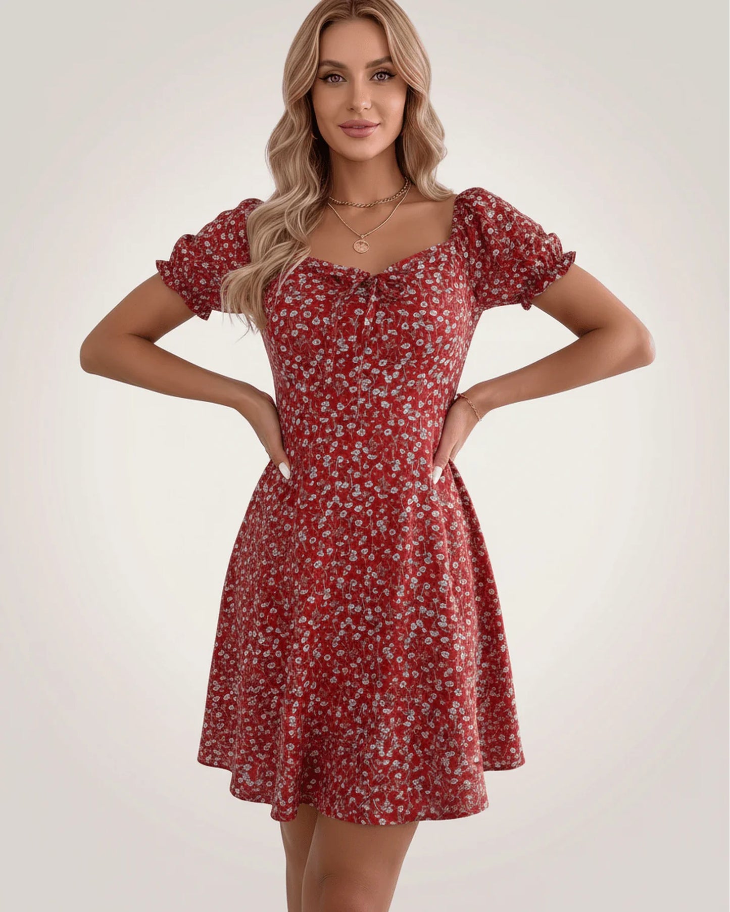 Lou Women's Mini Dress | Front Bow Detail | Puff Sleeves