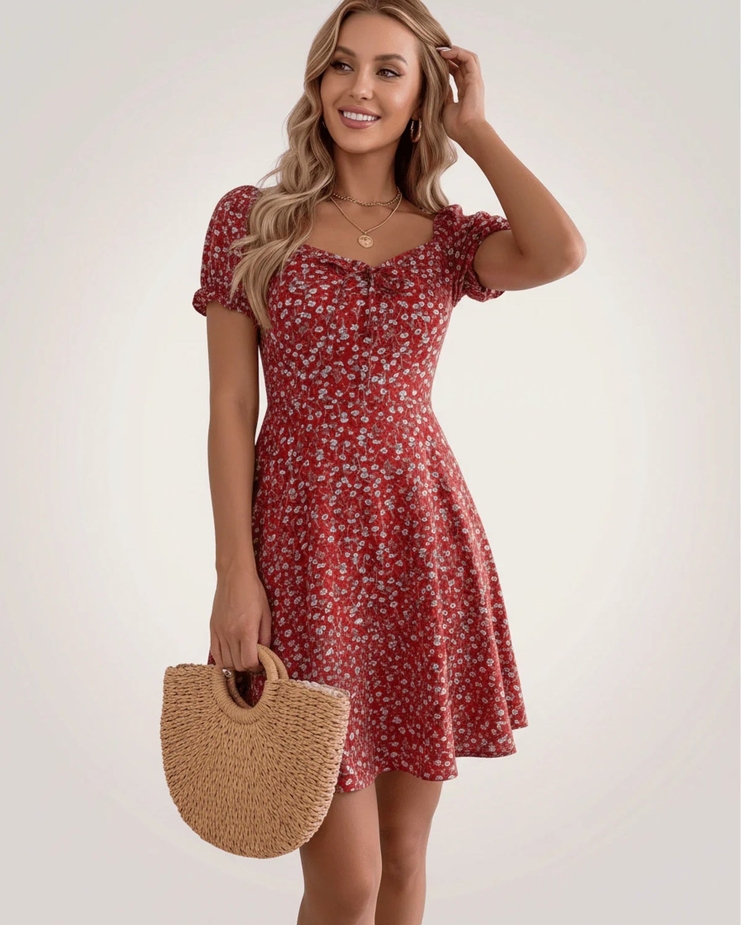 Lou Women's Mini Dress | Front Bow Detail | Puff Sleeves