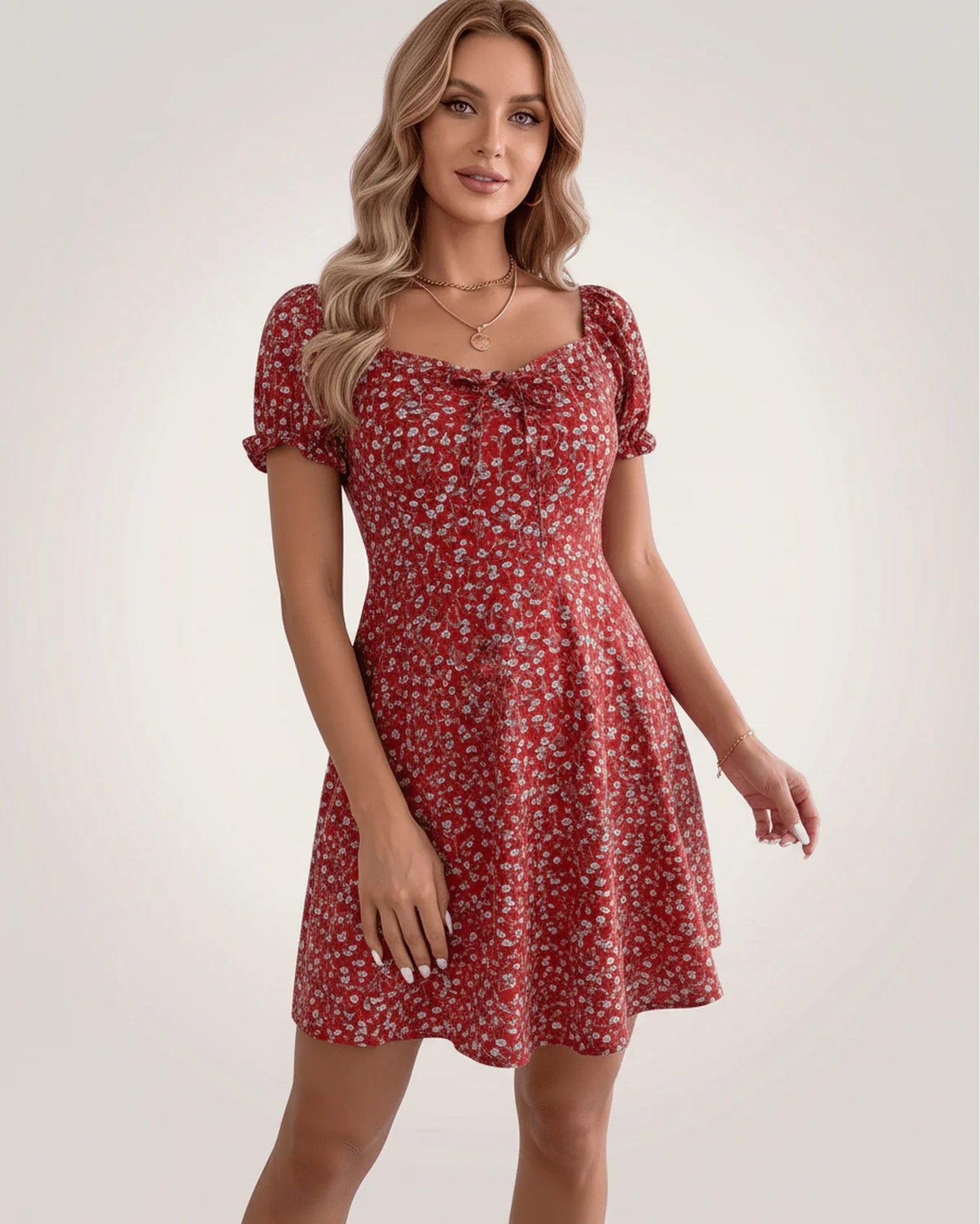 Lou Women's Mini Dress | Front Bow Detail | Puff Sleeves