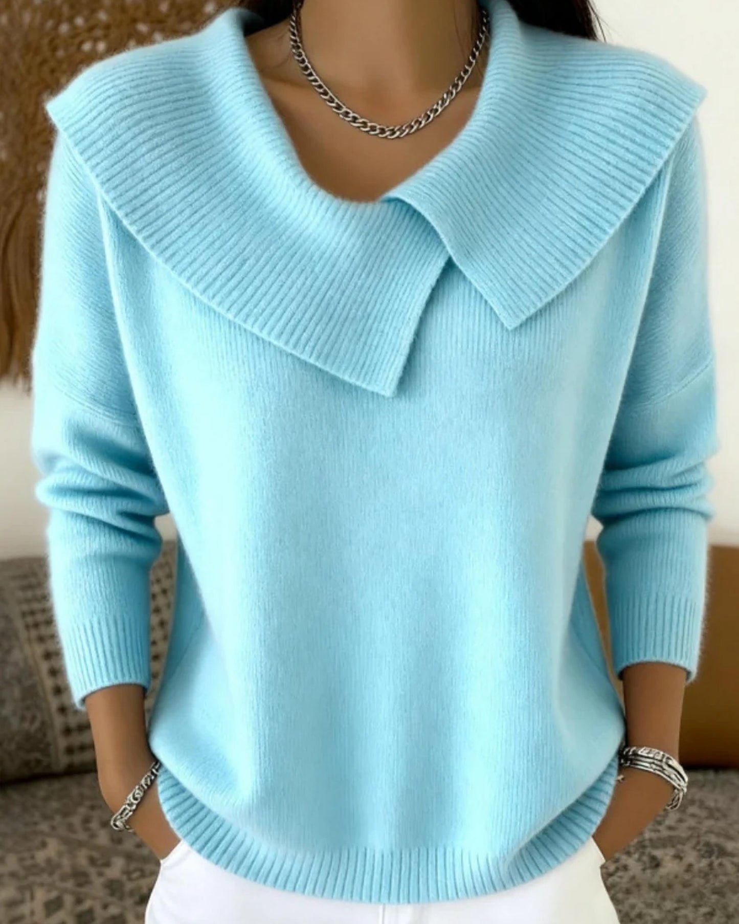 Mahaut Dames Trui | Oversized Kraag | Geribbelde Boorden