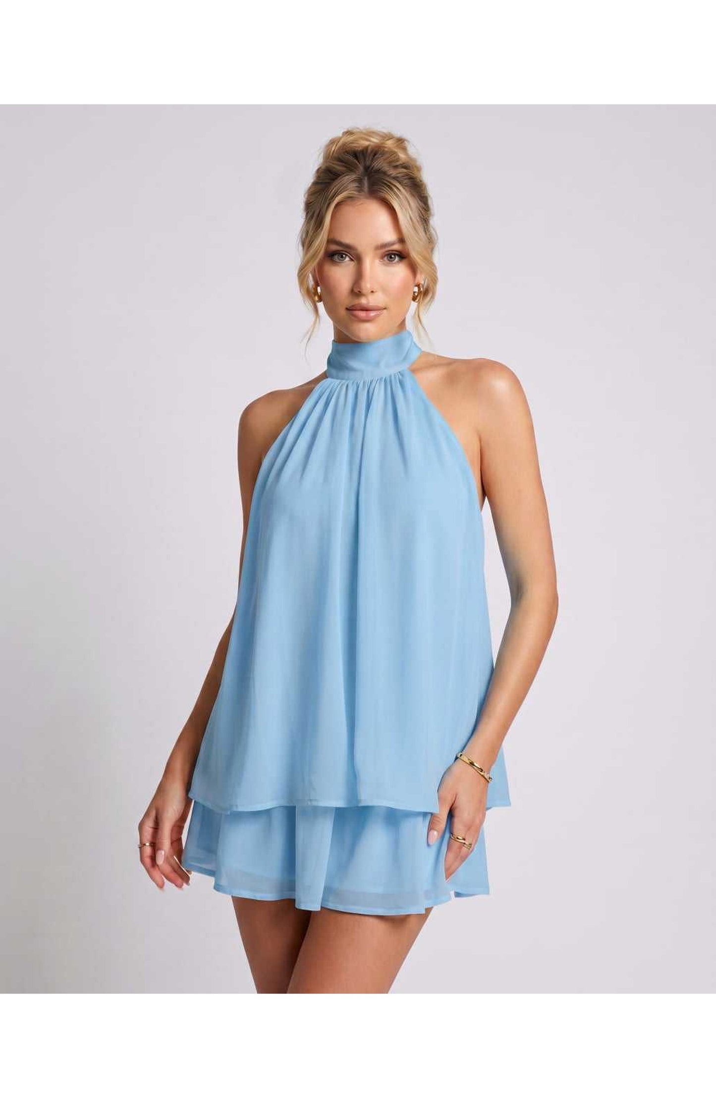 Simone Dames Mini Jurk | Halternek | Gelaagde Rok