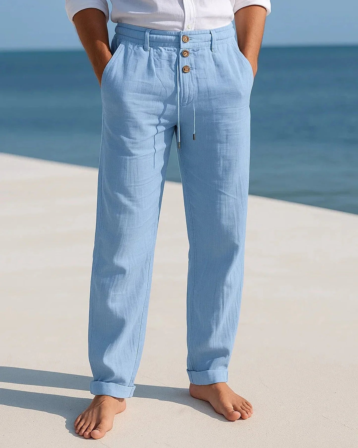 Gregorio Heren Trousers | Linen Weaving | Adjustable Waist