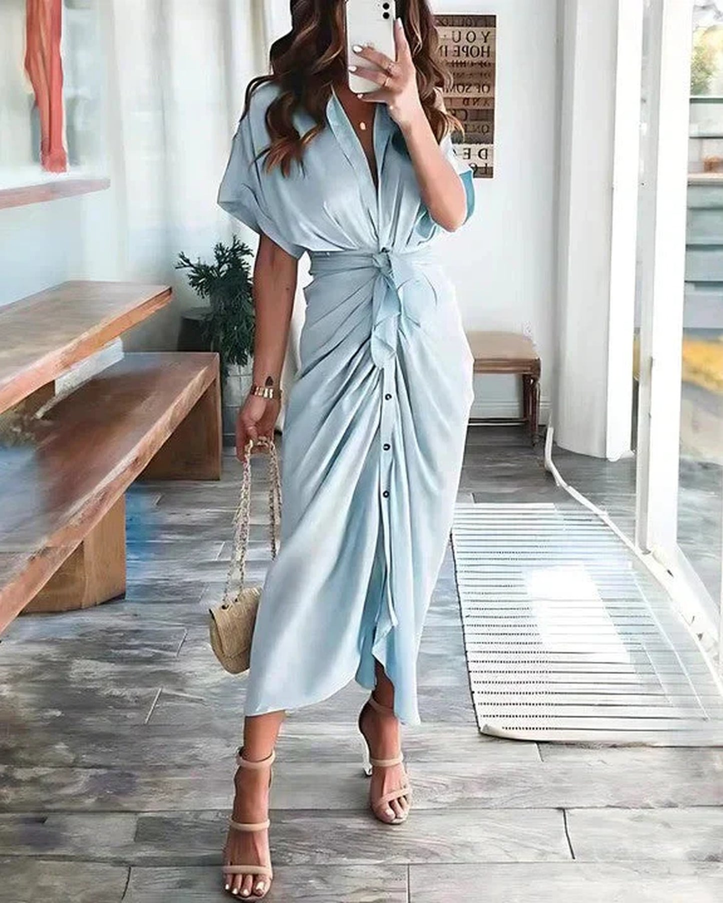 Marianne Women's Midi Dress | Wrap Design | Short Sleeves