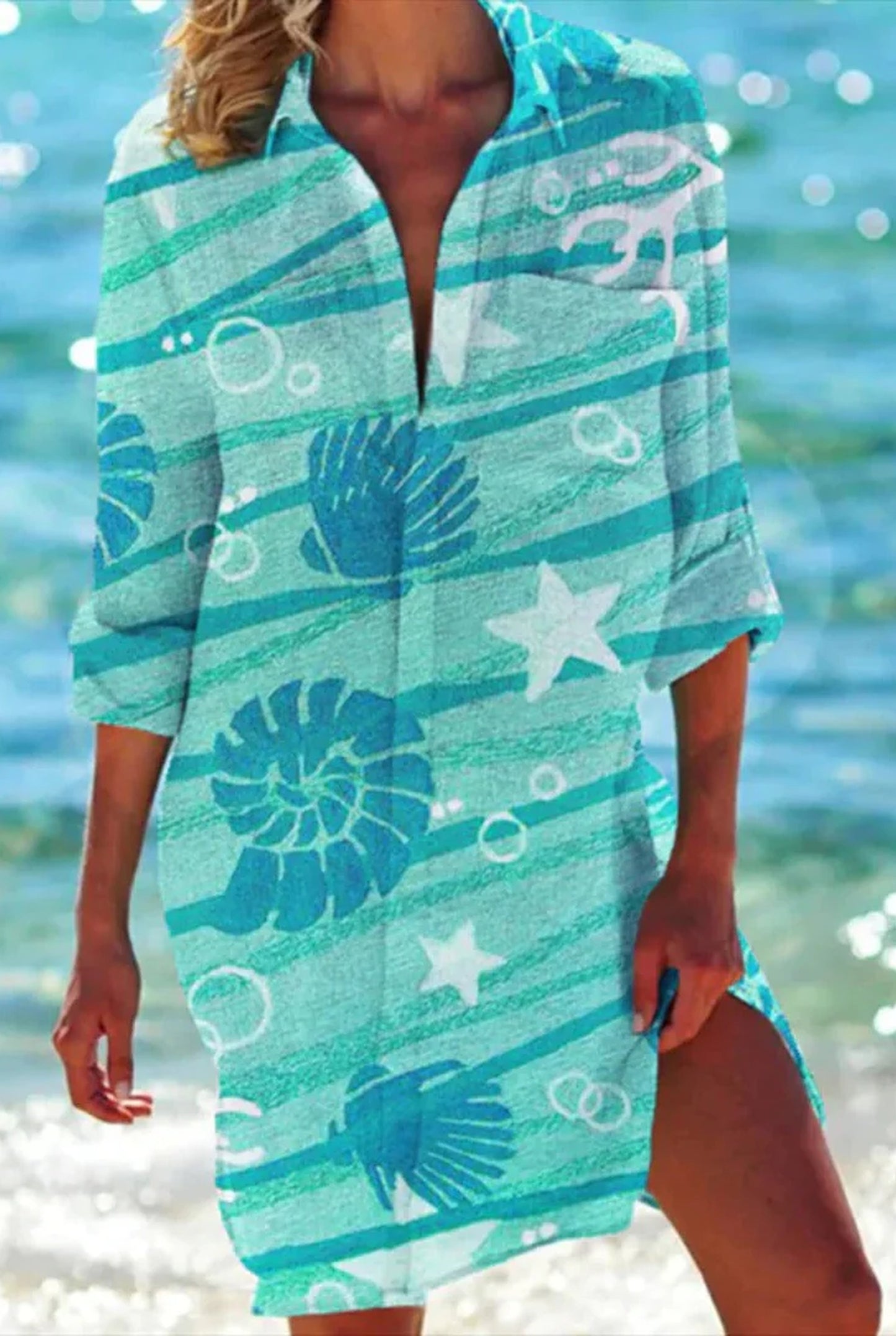 Fortunée Dames Midi Jurk | Overhemdkraag | Verschillende Print