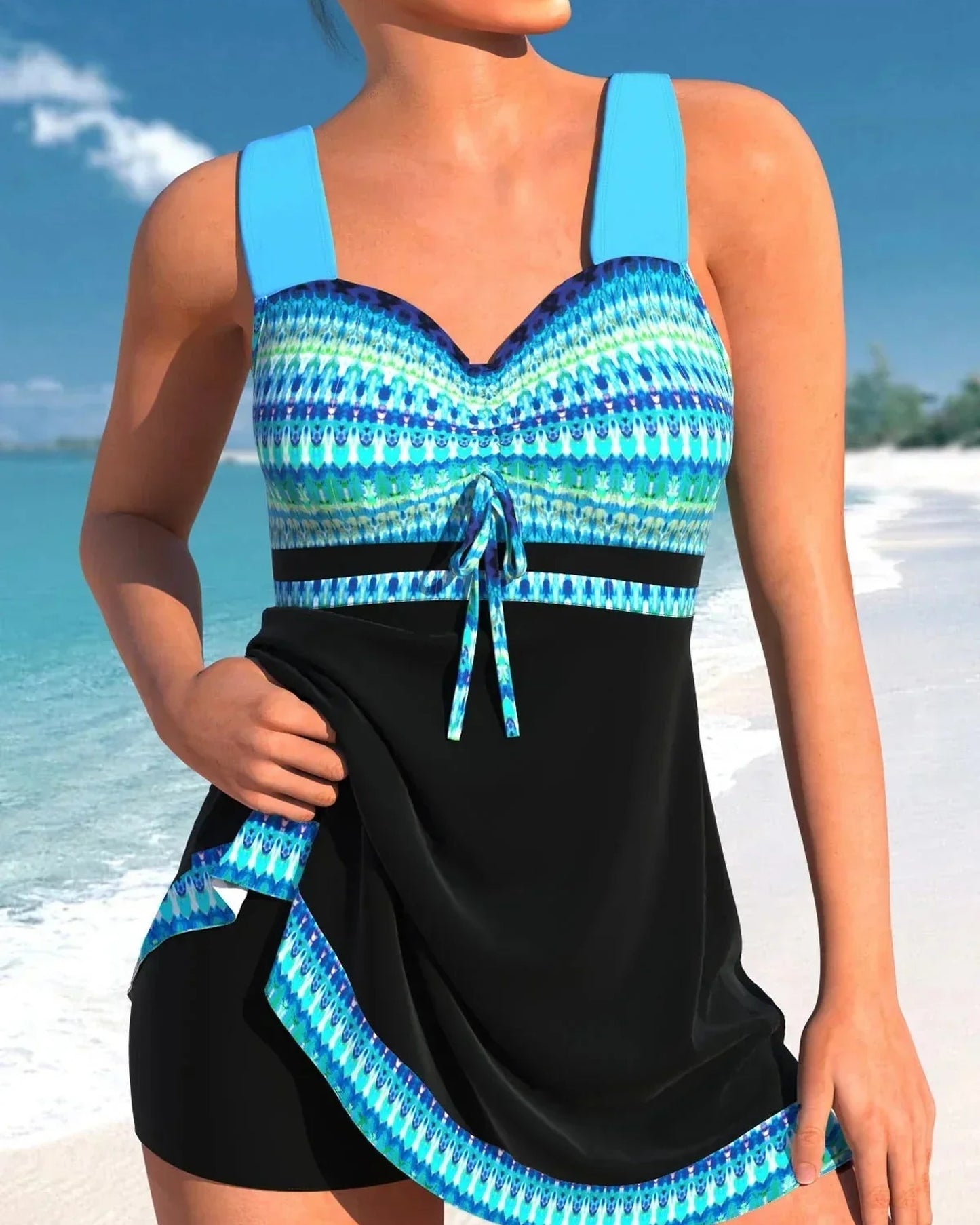 Messaline-Amata Dames Badkleding | Gestreepte Halternek | Co-Ord Set