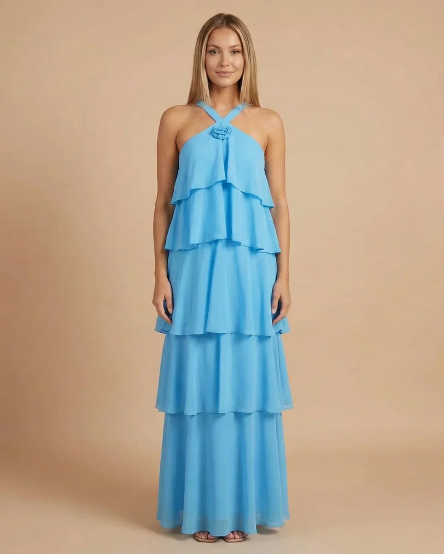 Millie Ladies Maxi Dress | Halterneck | Layered Ruffles