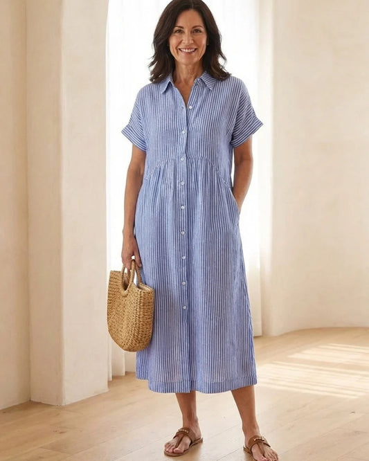 Annamaria Women's Midi Dress | Striped Print | Shirt Collar