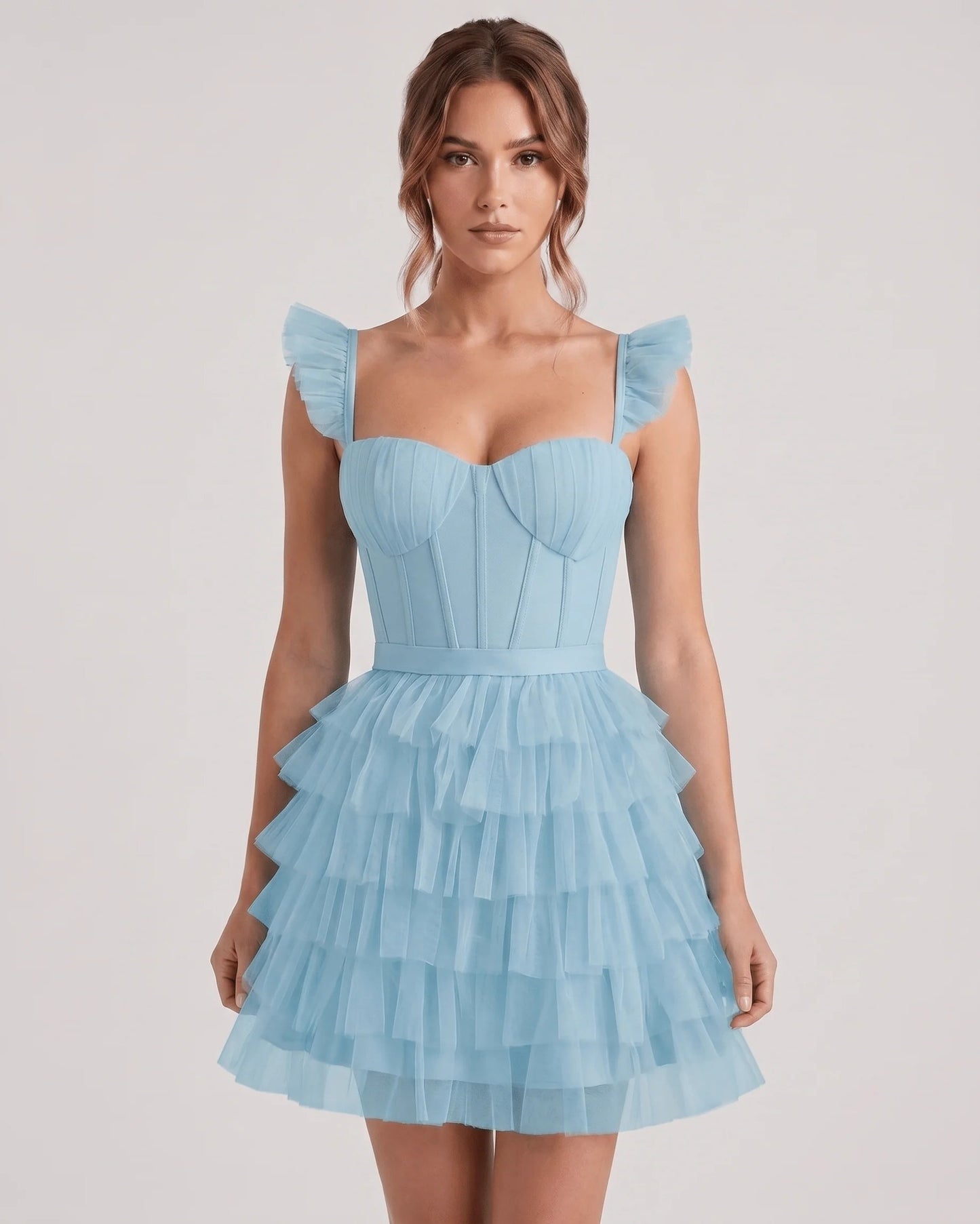 Annick Women's Mini Dress | Layered Tulle Skirt | Stitched Bustier Bodice
