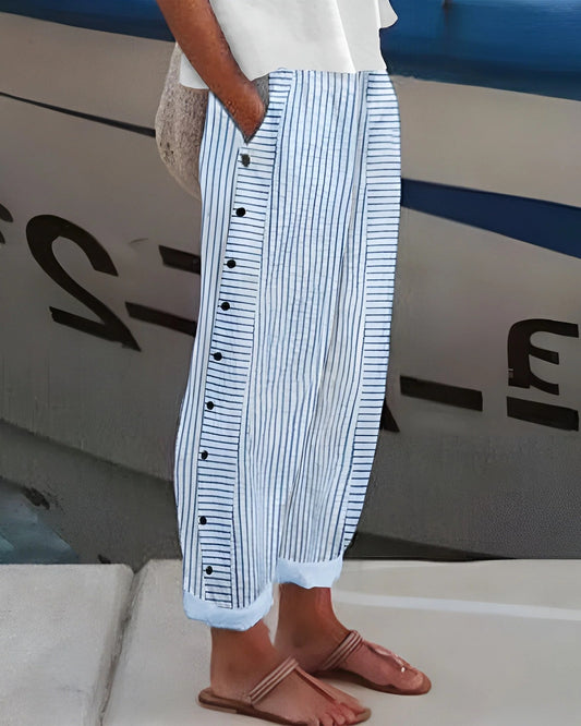 Genoveva Dames Broek | Verticale Streepjes | Zijknopen