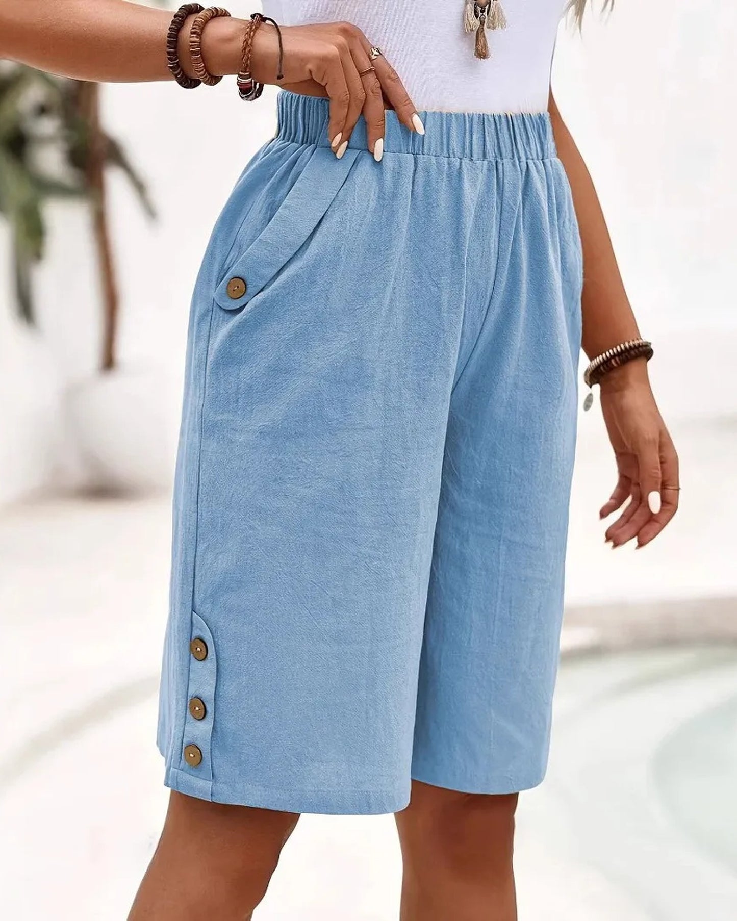 Ambra Dames Short | Elastische Taille | Knoopendetail