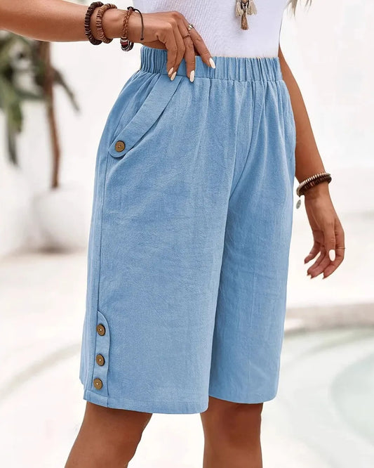 Ambra Dames Short | Elastische Taille | Knoopendetail