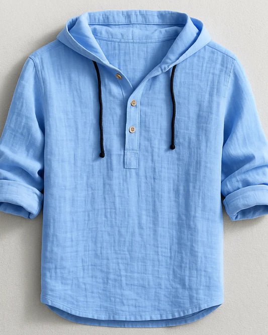 Elia Heren T-Shirt | Henleyhals | Capuchon met Trekkoorden