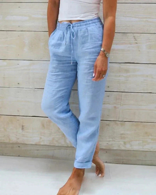 Josette-Césarine Dames Broek | Trekkoord Taille | Opgerolde Zomen