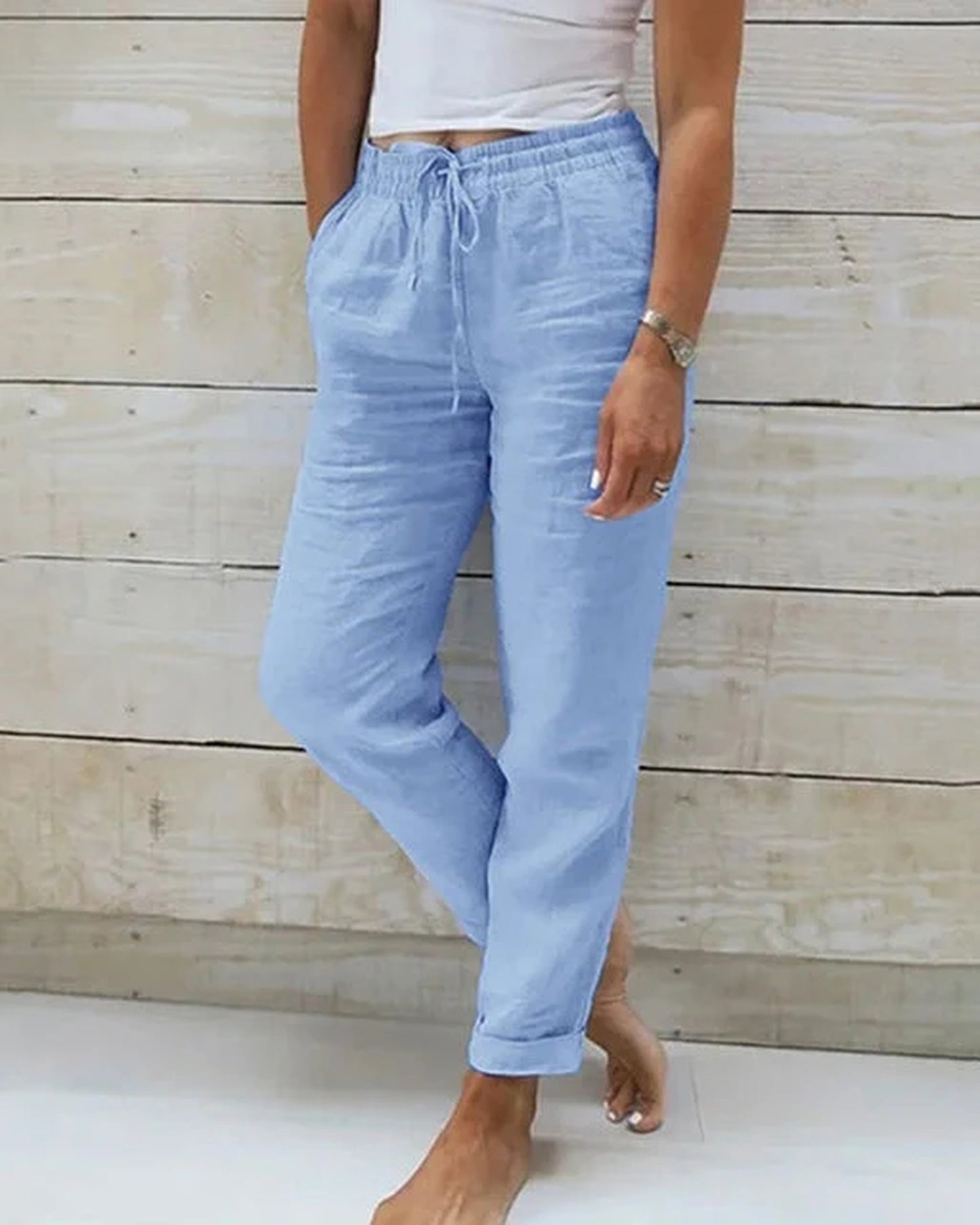 Aurora Dames Broek | Elastische Taille | Opgerolde Zoom