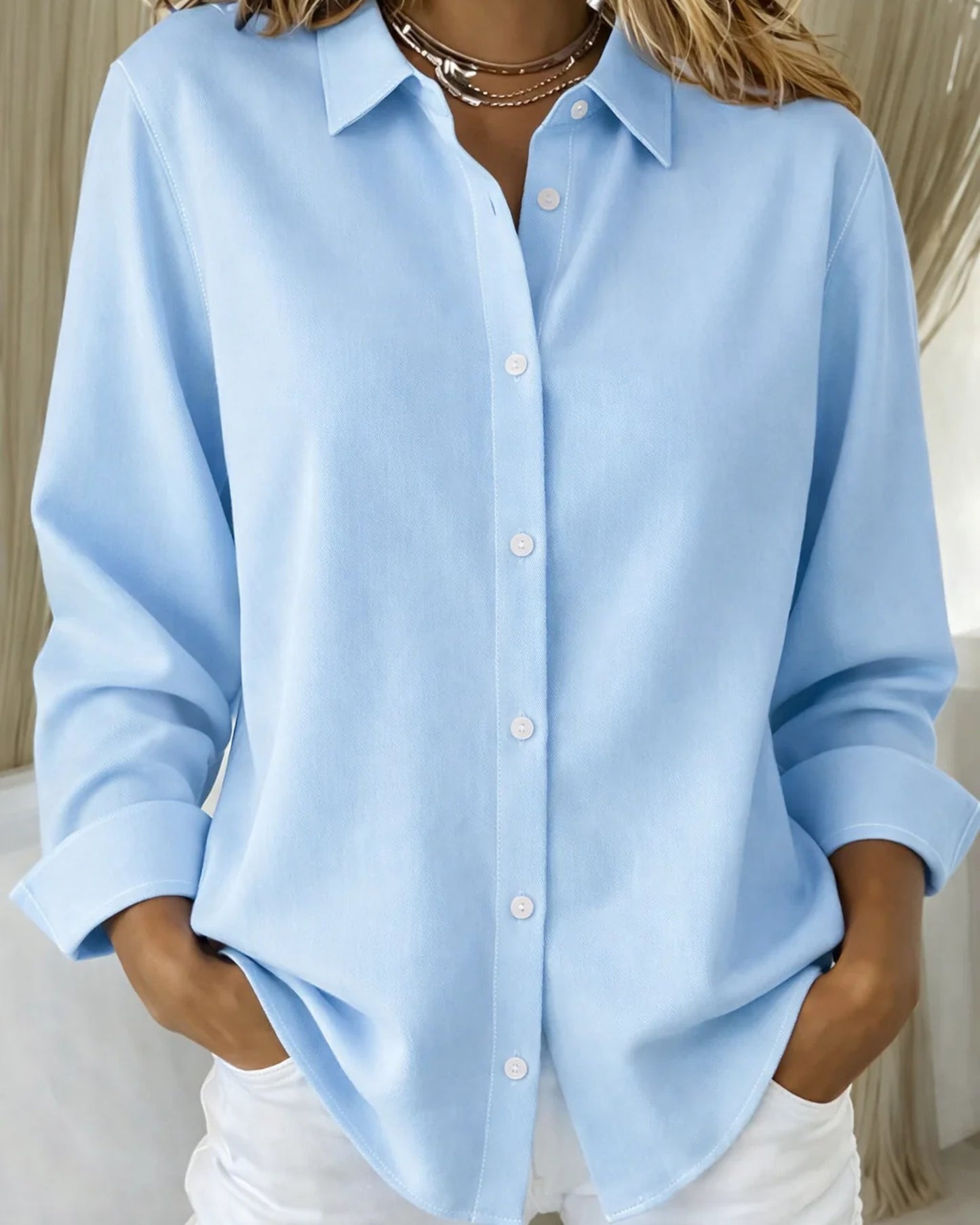 Clarise DamesBlouse | Kraag en Knoopsluiting | Losvallend | Lange Mouwen