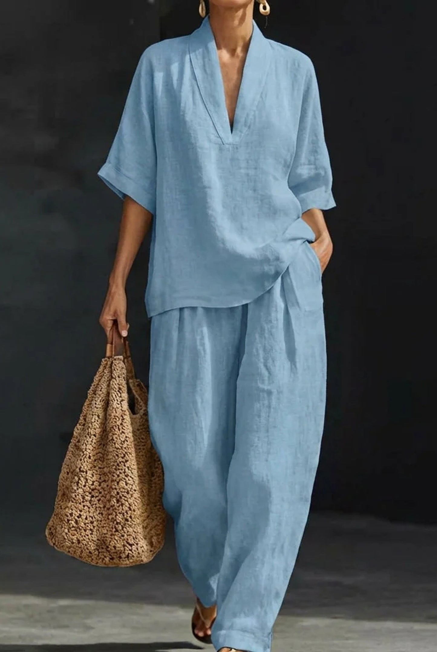 Ysabeau Dames Co-Ord Set | V-Hals | Wijde Pijpen