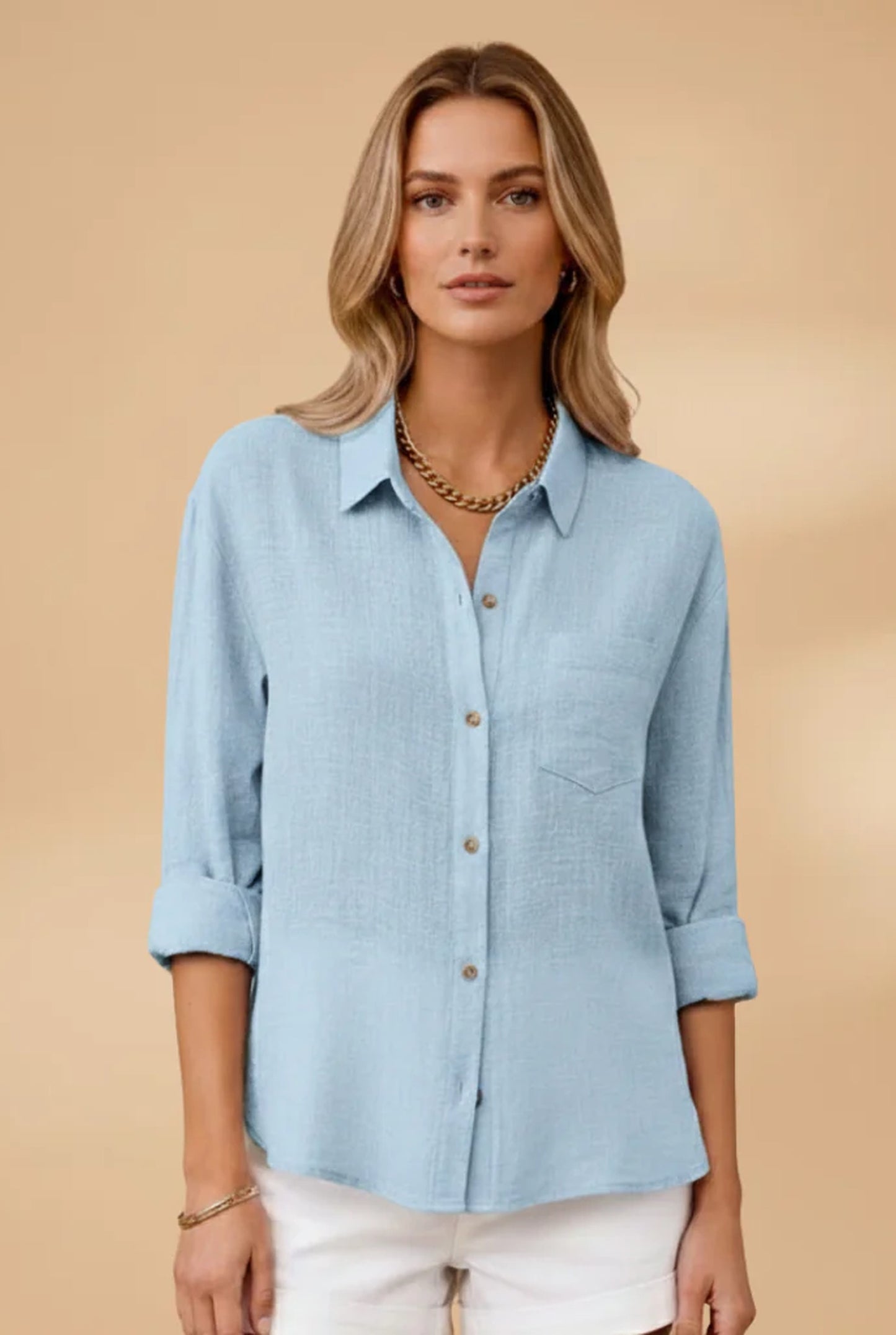 Elise Dames Blouse | Overhemdkraag | Borstzakje