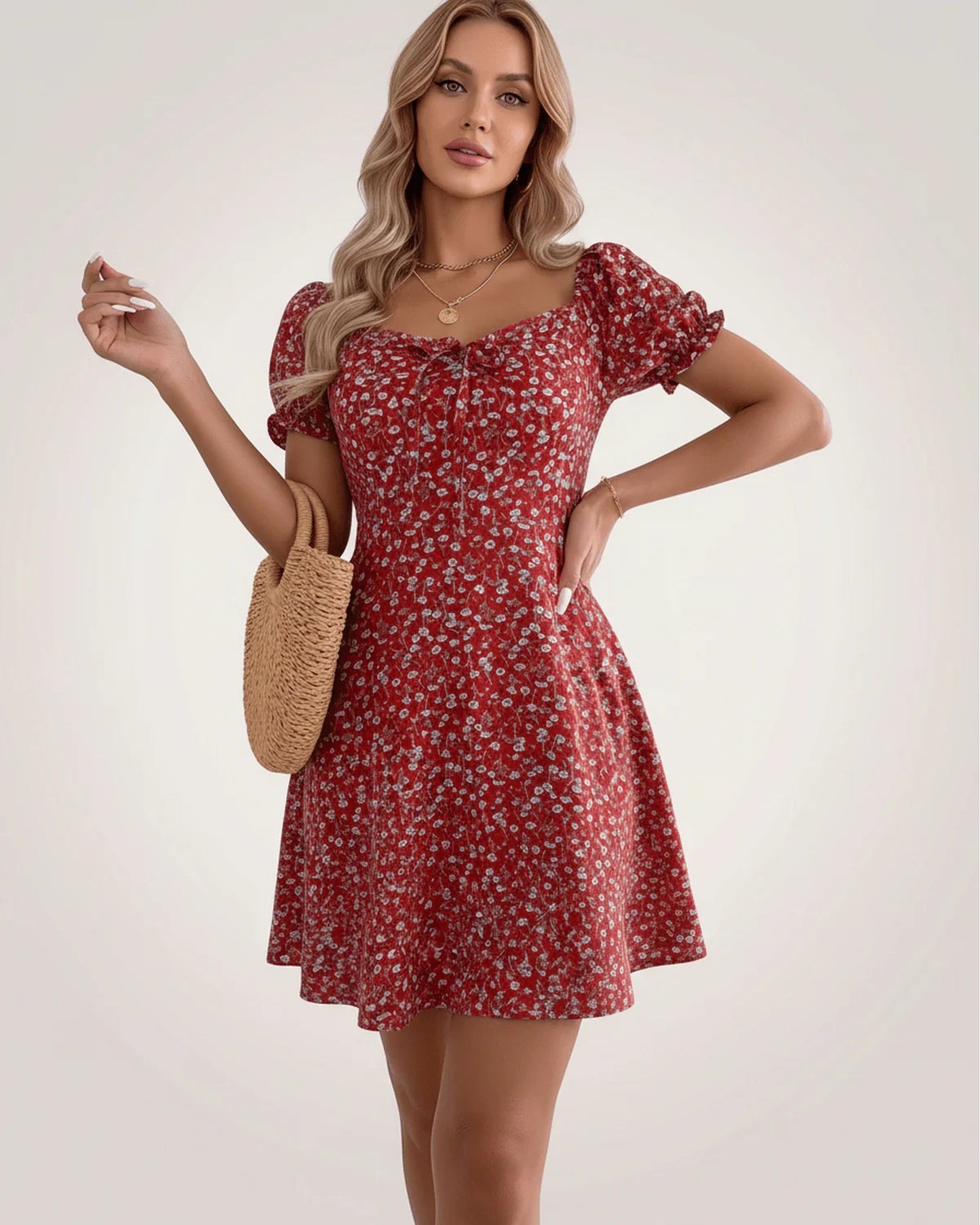 Lou Women's Mini Dress | Front Bow Detail | Puff Sleeves