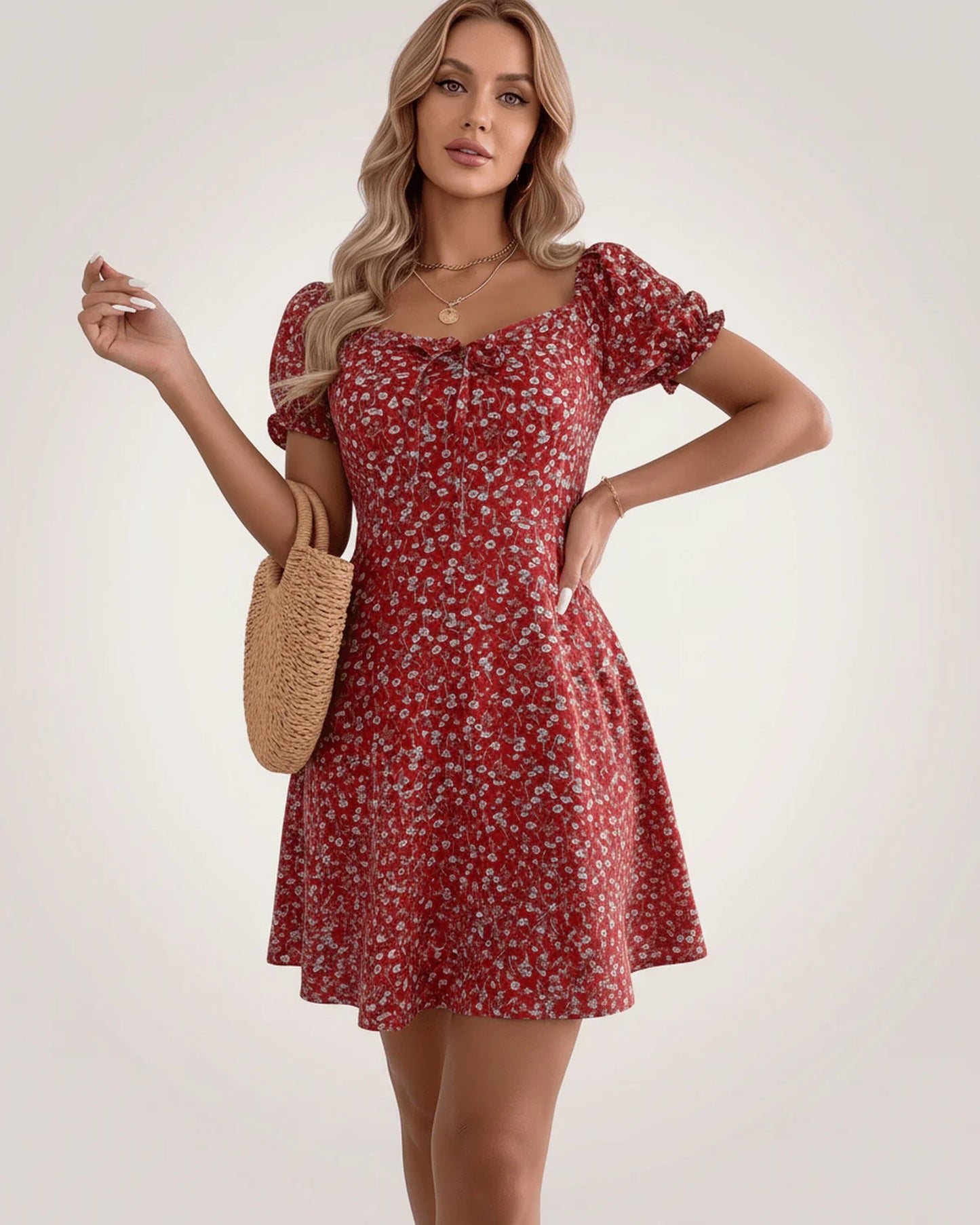Sylvaine Dames Mini Jurk | Bloemenprint | Pofmouwen