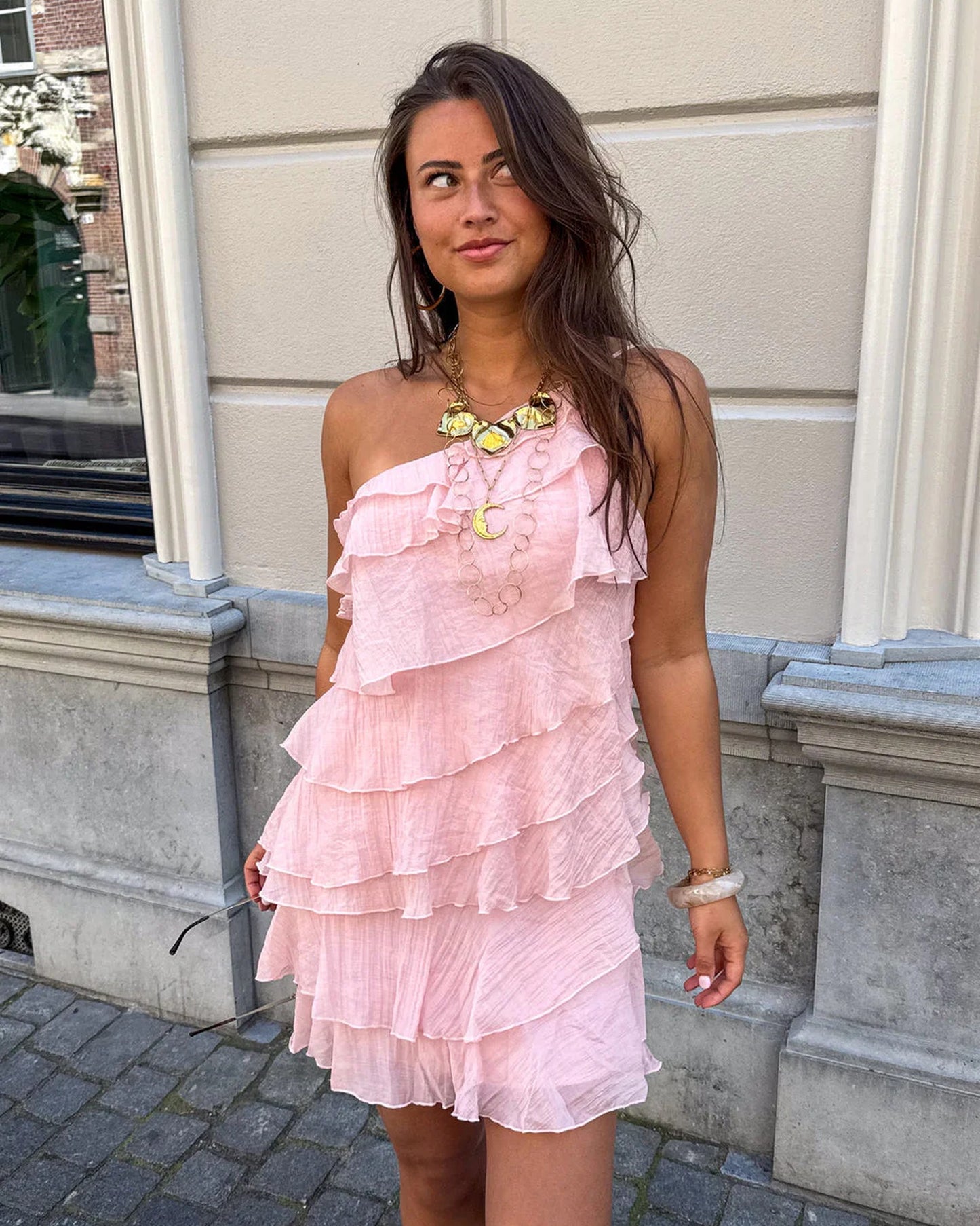 Alaine Dames Mini Jurk | Gelaagde Ruches | Strapless Halslijn