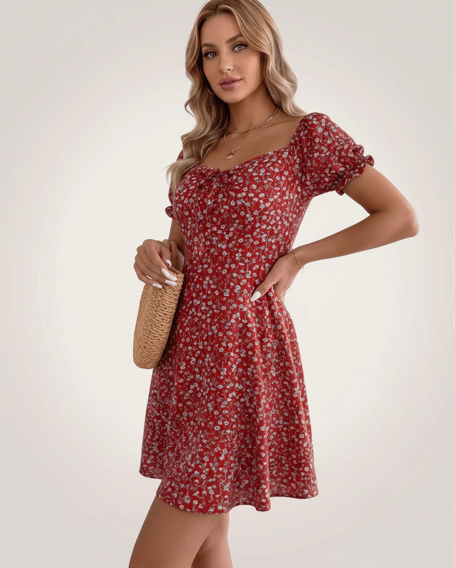 Lou Women's Mini Dress | Front Bow Detail | Puff Sleeves