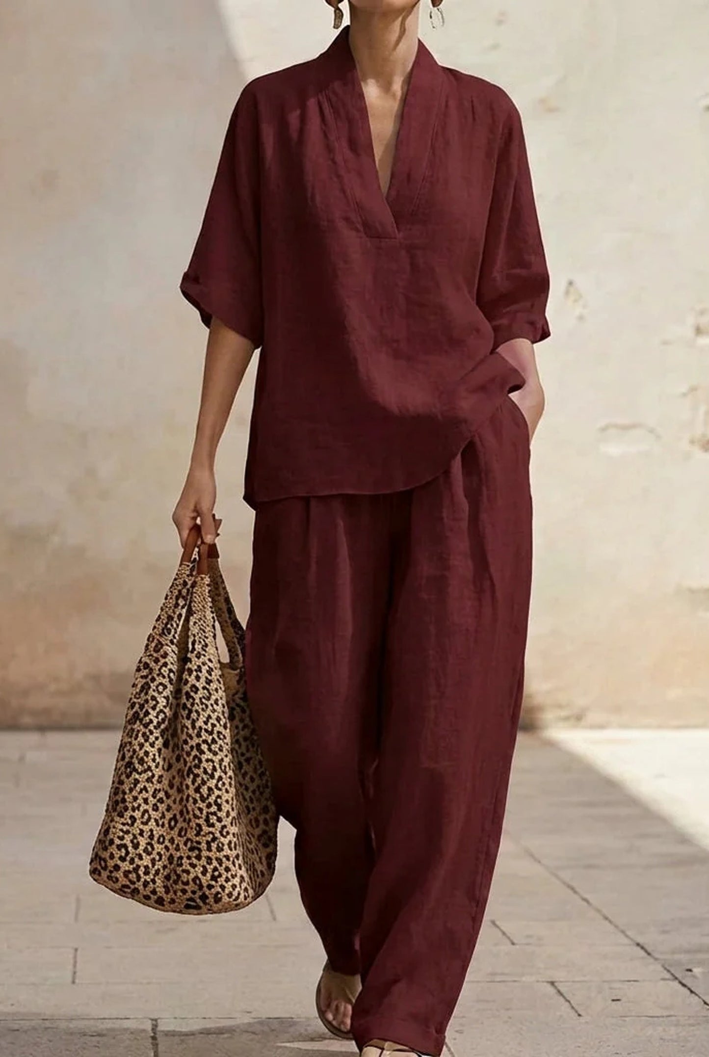 Ysabeau Dames Co-Ord Set | V-Hals | Wijde Pijpen