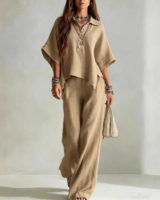 Isaline-Monette Dames Co-Ord Set | Oversized Blouse | Palazzo Broek