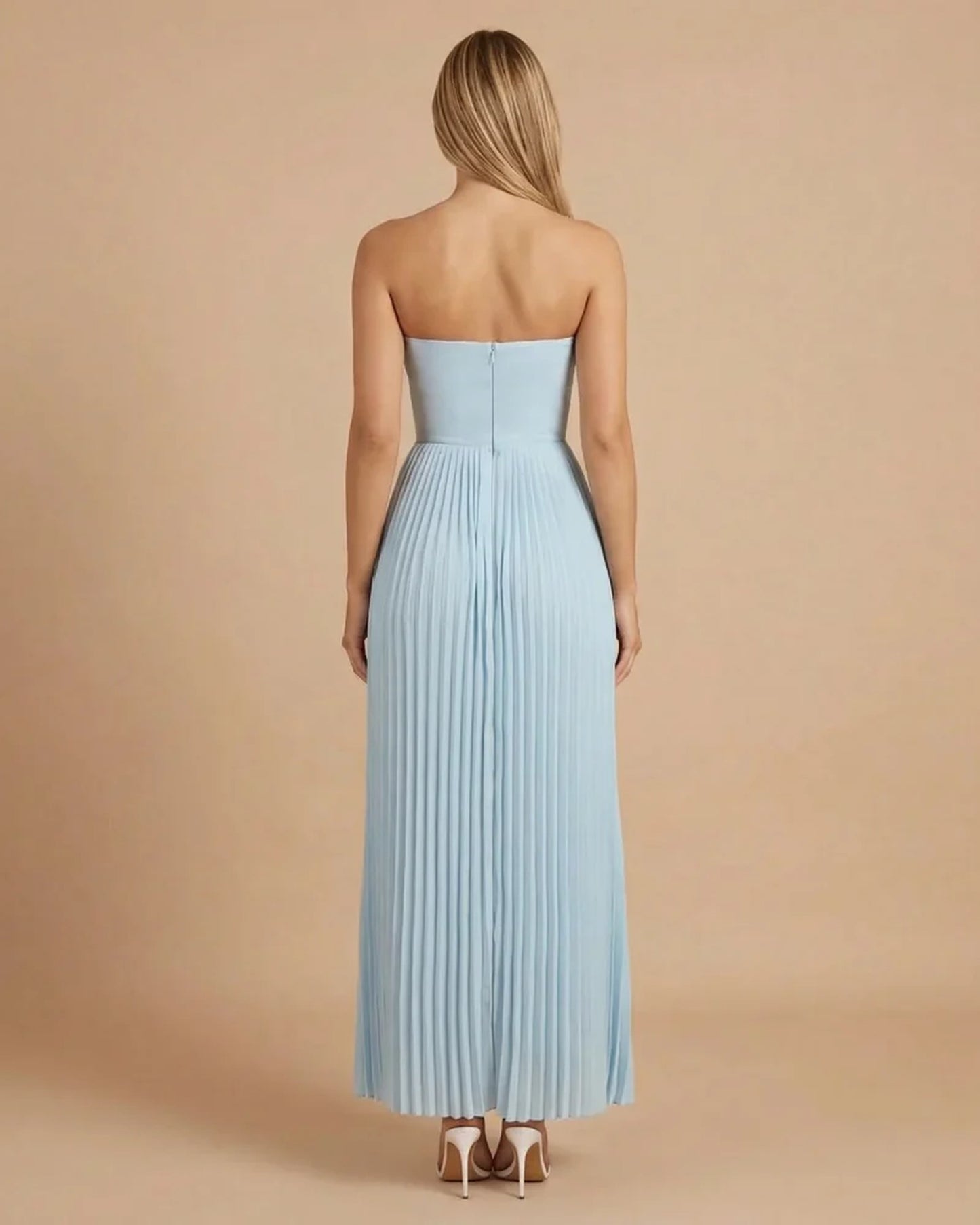 Michelle Dames Maxi Dress | Strapless Bustier | Pleated Skirt