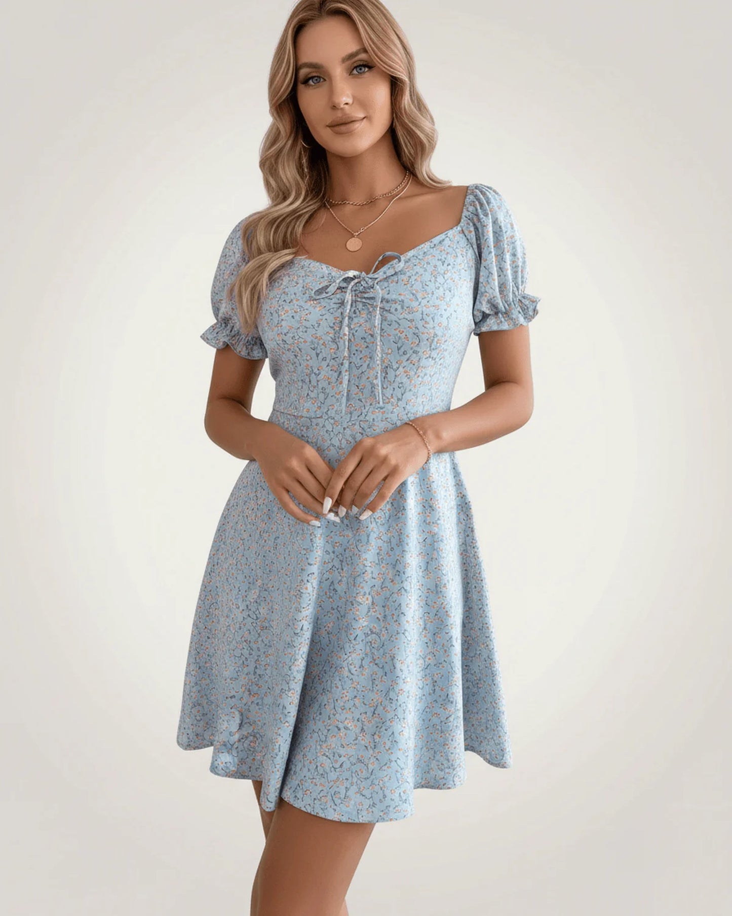 Sylvaine Dames Mini Jurk | Bloemenprint | Pofmouwen