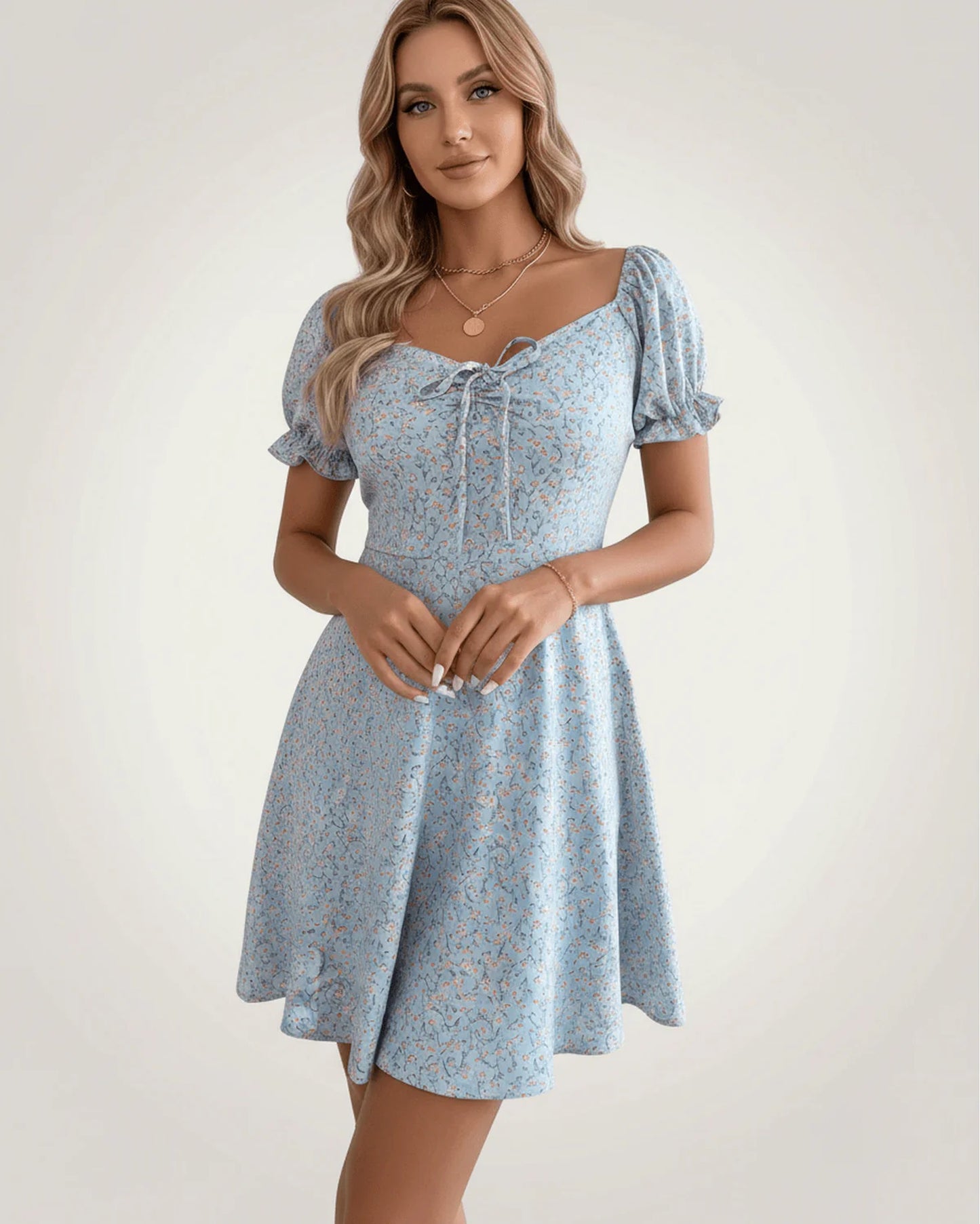 Lou Women's Mini Dress | Front Bow Detail | Puff Sleeves