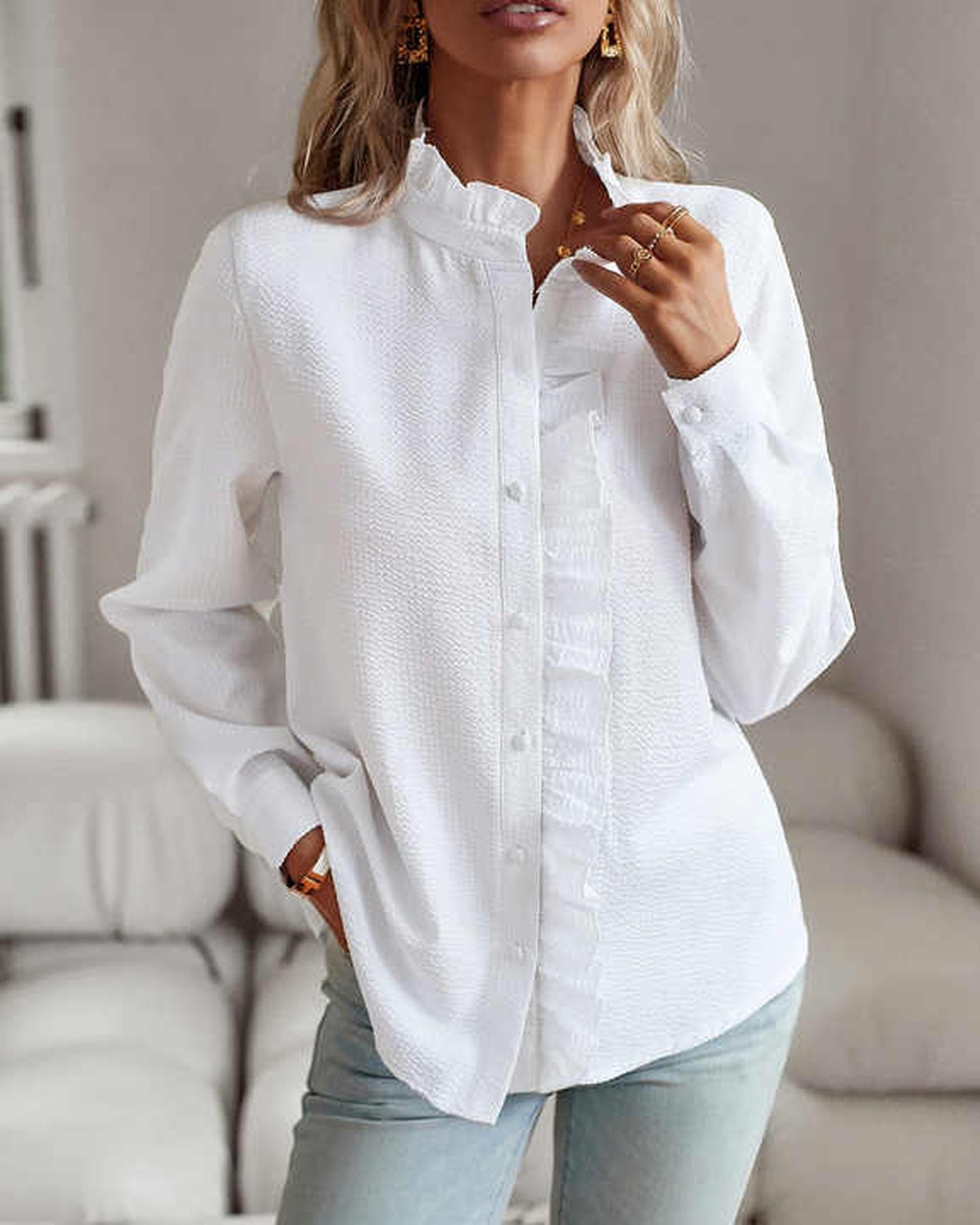 Anita Dames Blouse | Ruches Detail | Gestructureerde Kraag