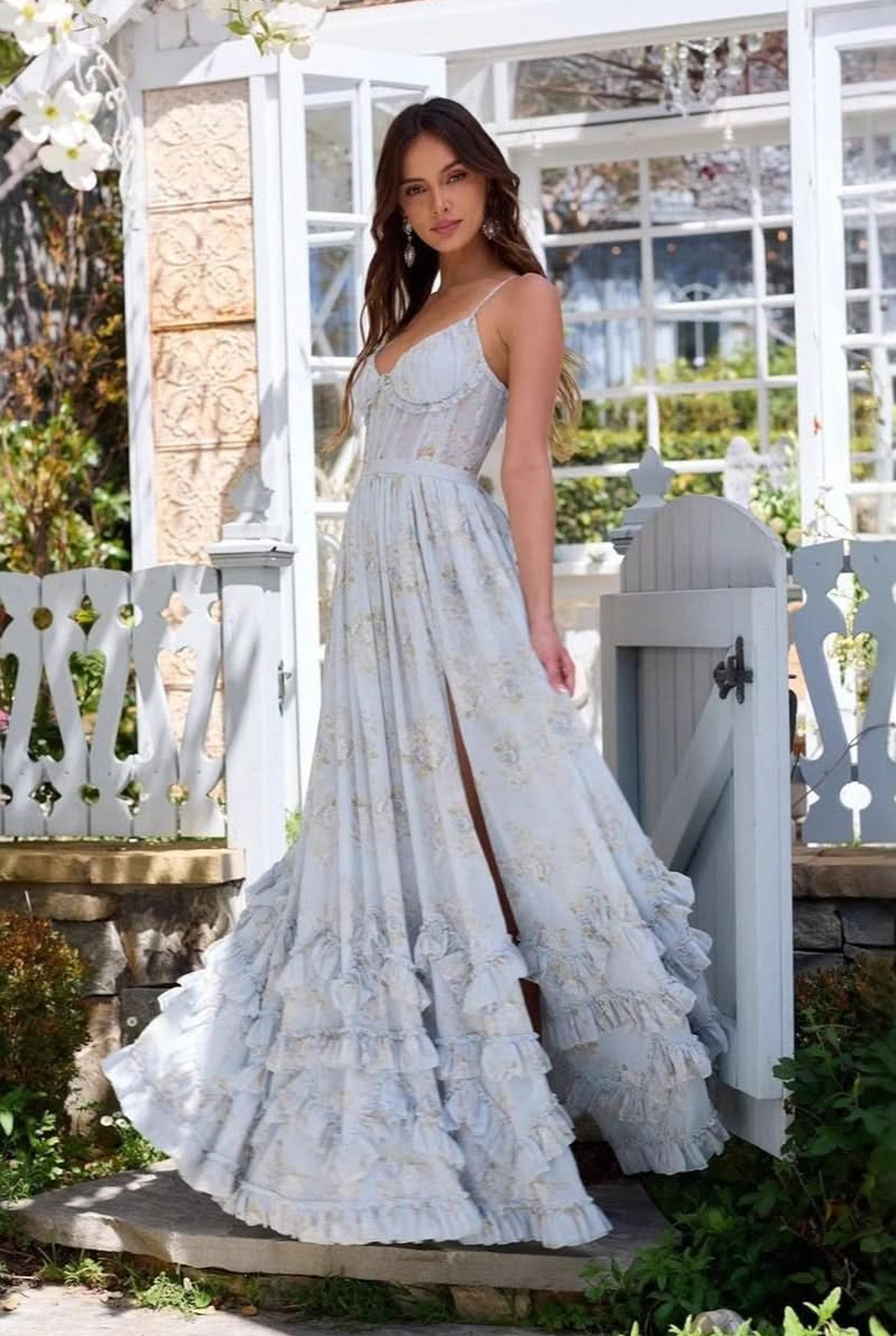 Mila Women's Maxi Dress | Layered Ruffled Hem | Corset Lace Top