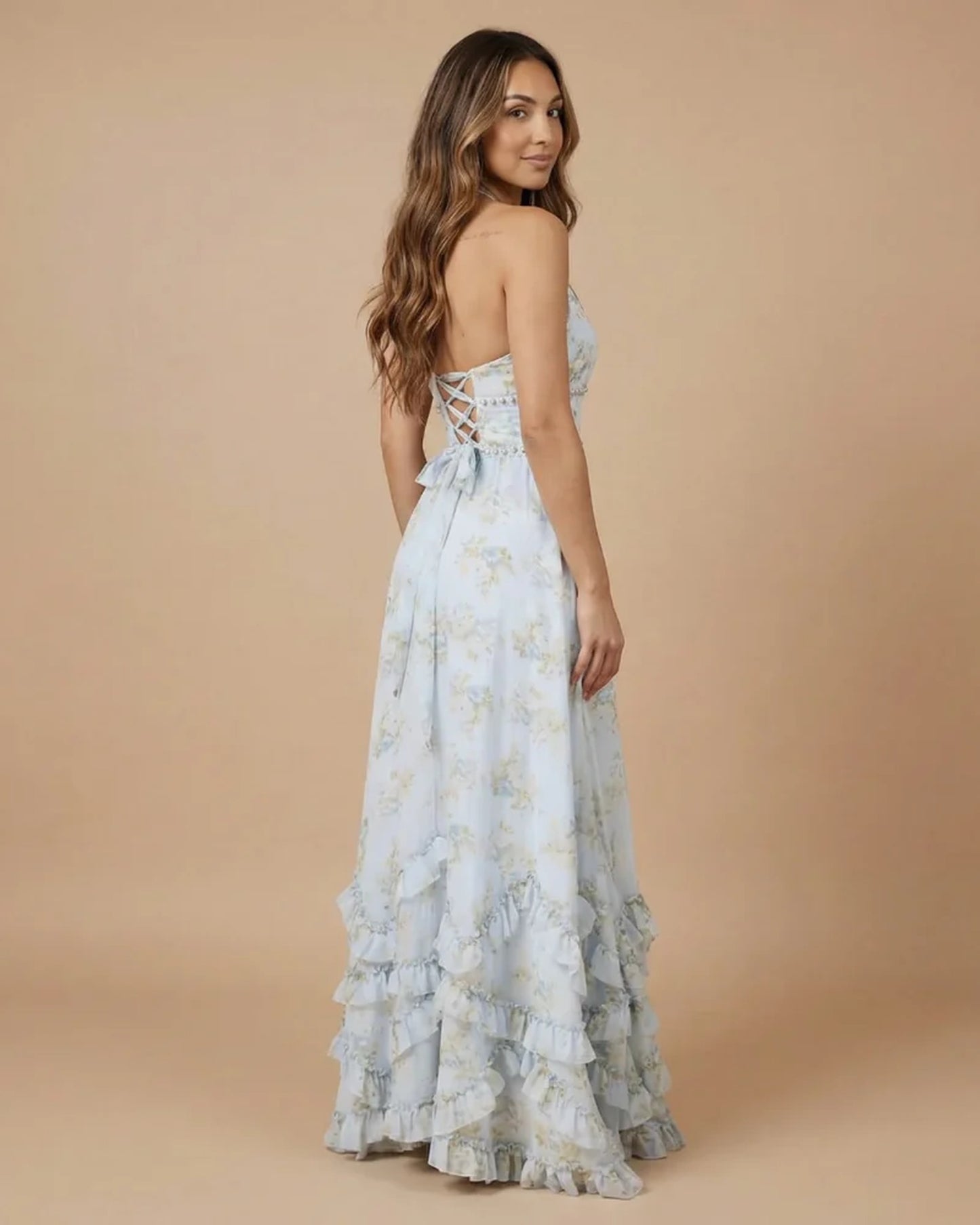 Dames Maxi Jurk | Halterneck | Gelaagde Franje