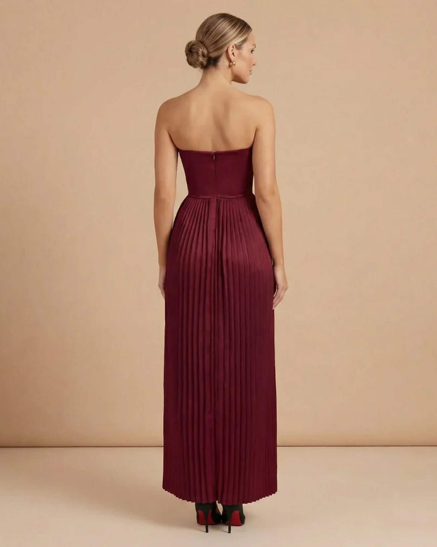 Michelle Dames Maxi Dress | Strapless Bustier | Pleated Skirt