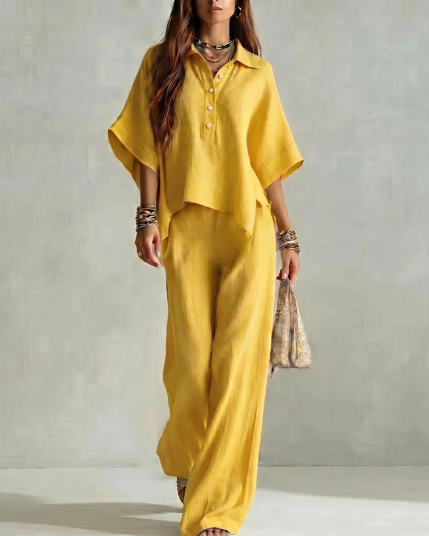 Isaline-Monette Dame Co-Ord Sæt | Oversized Bluse | Palazzo Bukser