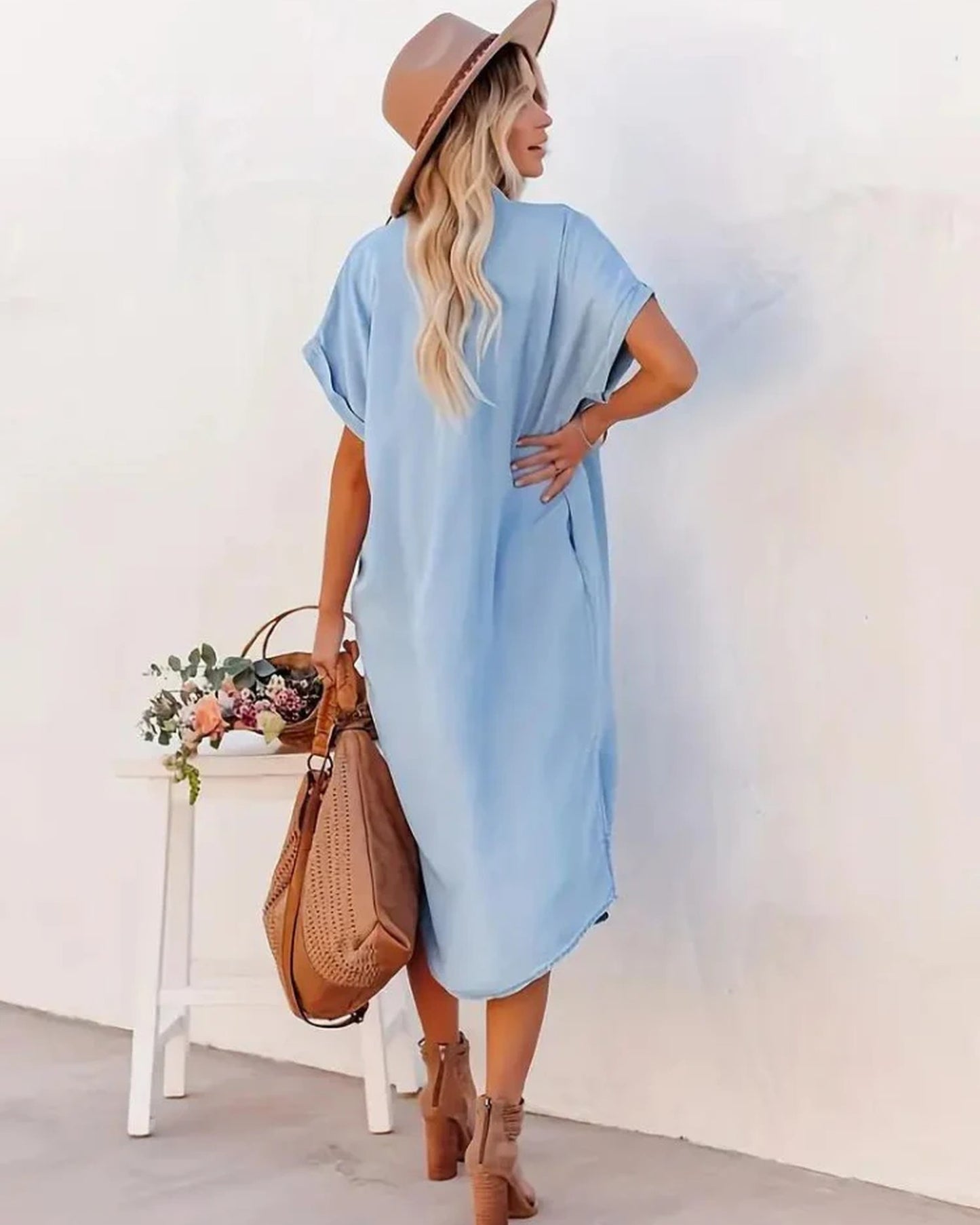 Avoie Ladies Midi Dress | Button-Through Design | Short Sleeves