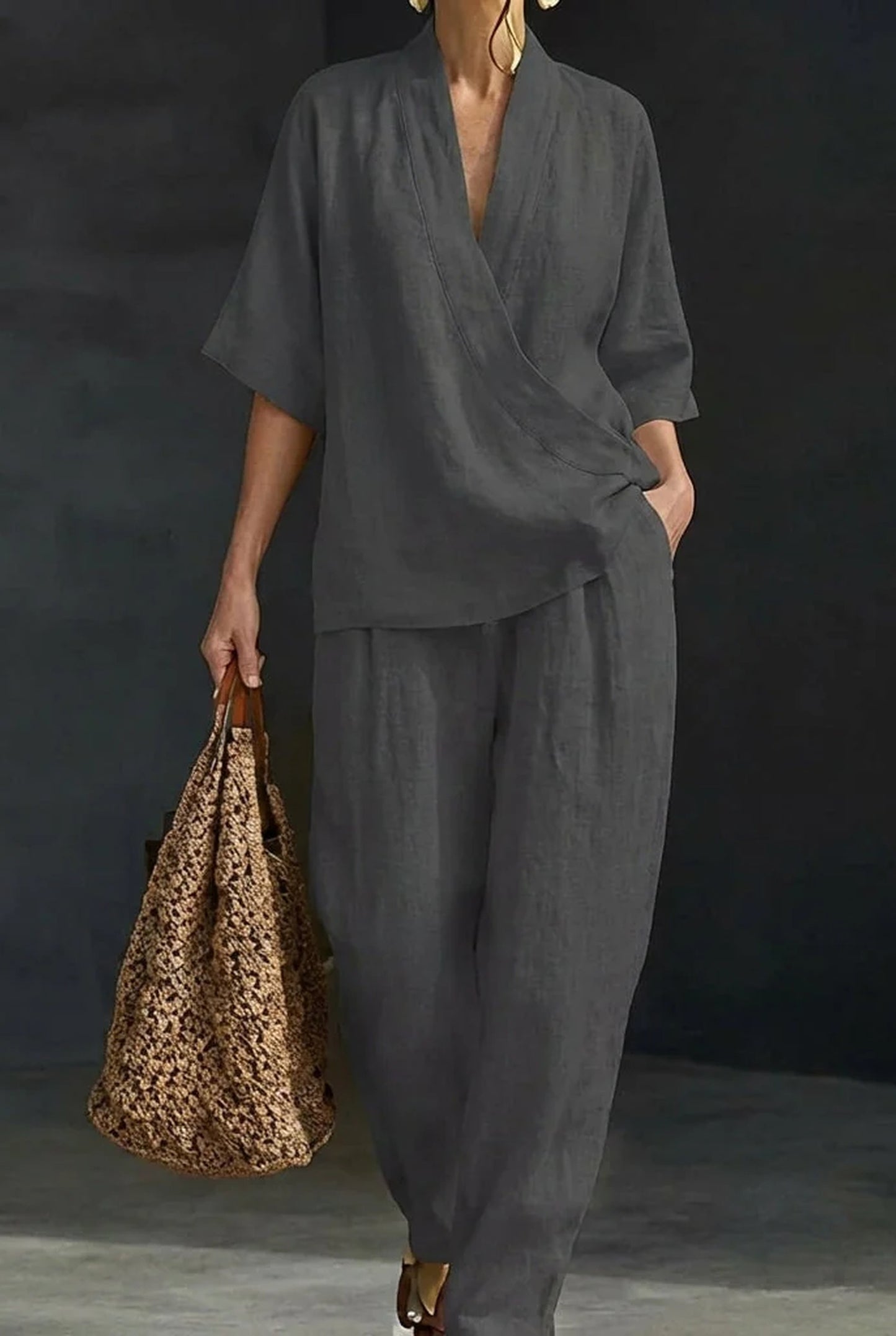 Ysabeau Dames Co-Ord Set | V-Hals | Wijde Pijpen