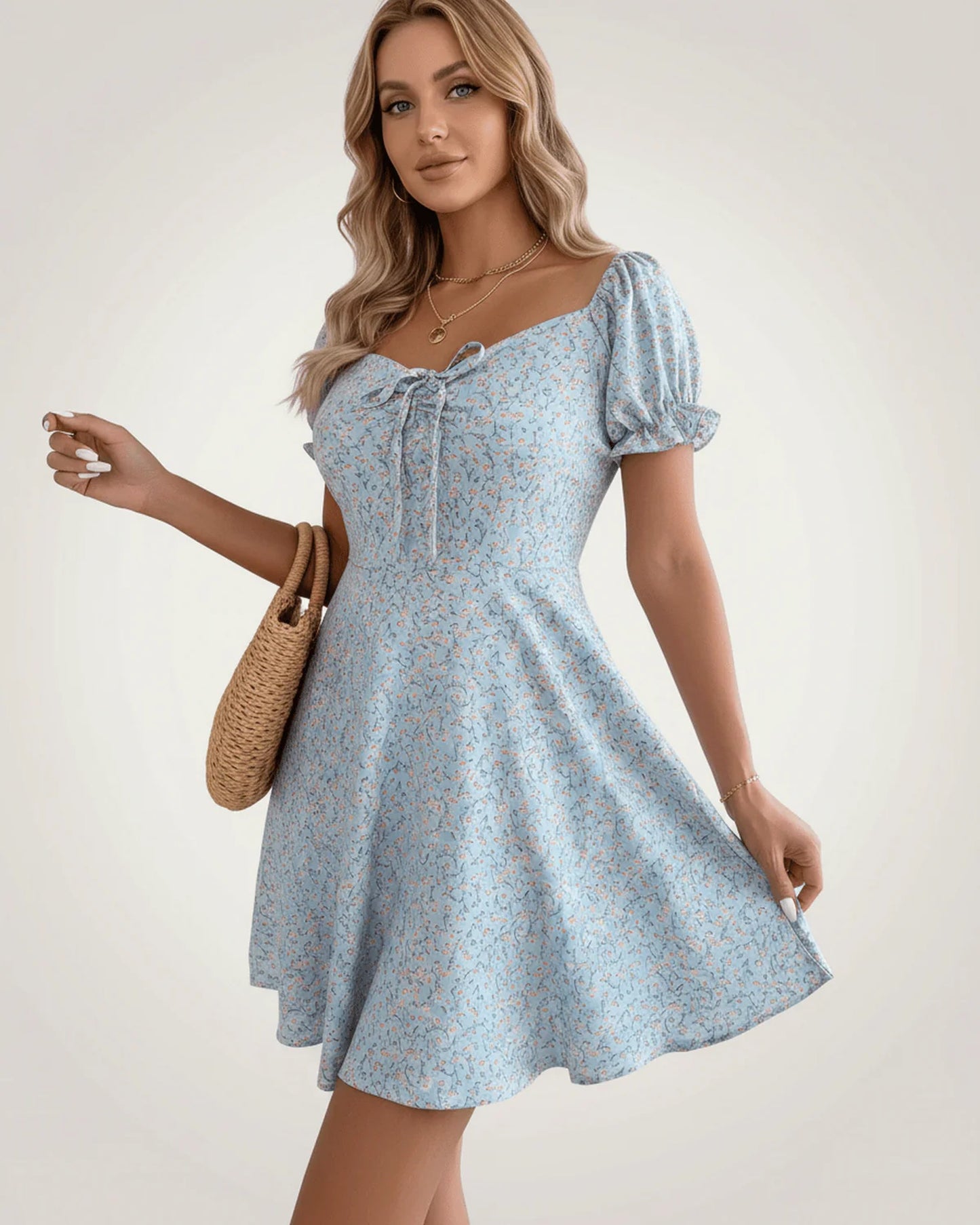 Sylvaine Dames Mini Jurk | Bloemenprint | Pofmouwen