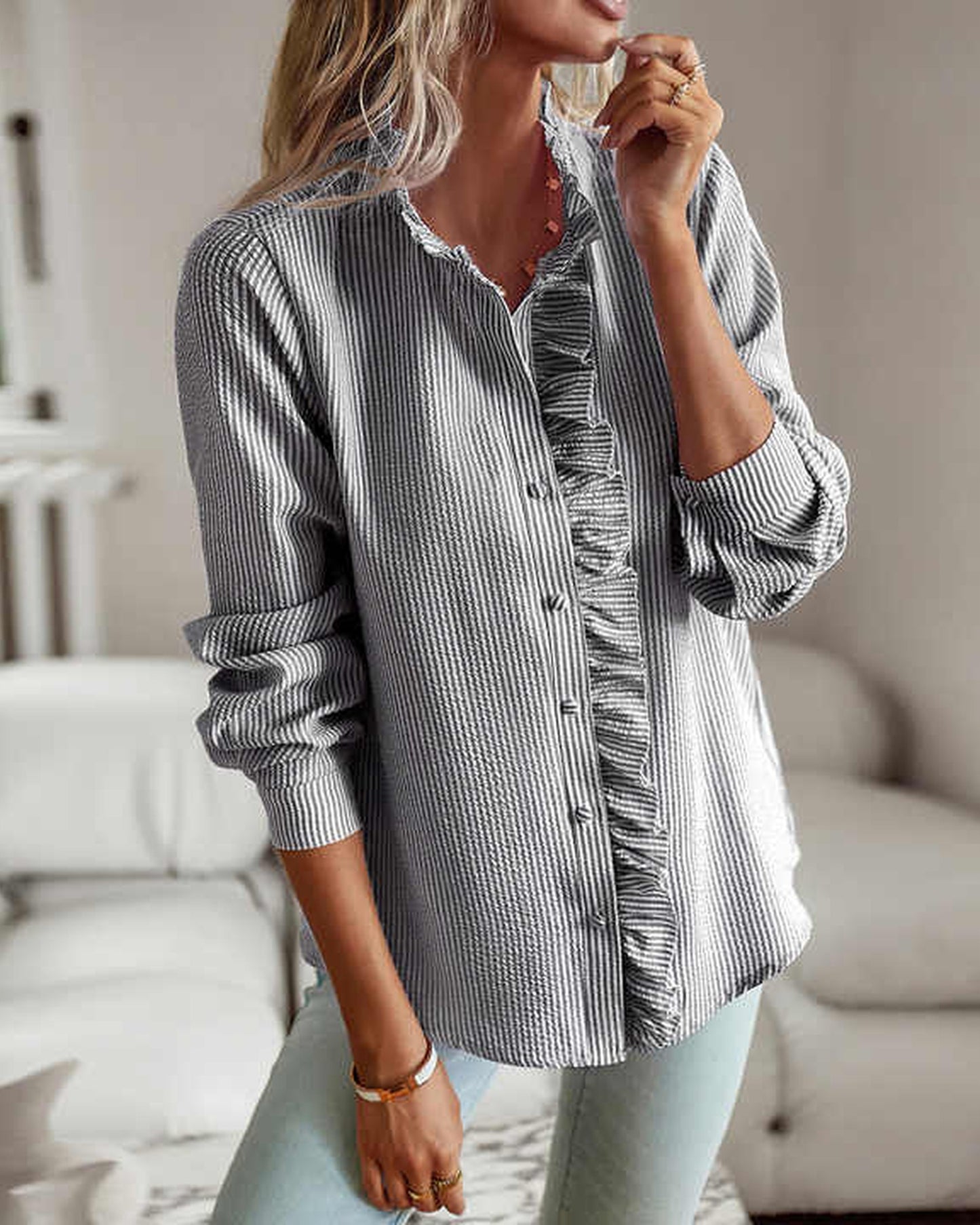 Anita Dames Blouse | Ruches Detail | Gestructureerde Kraag