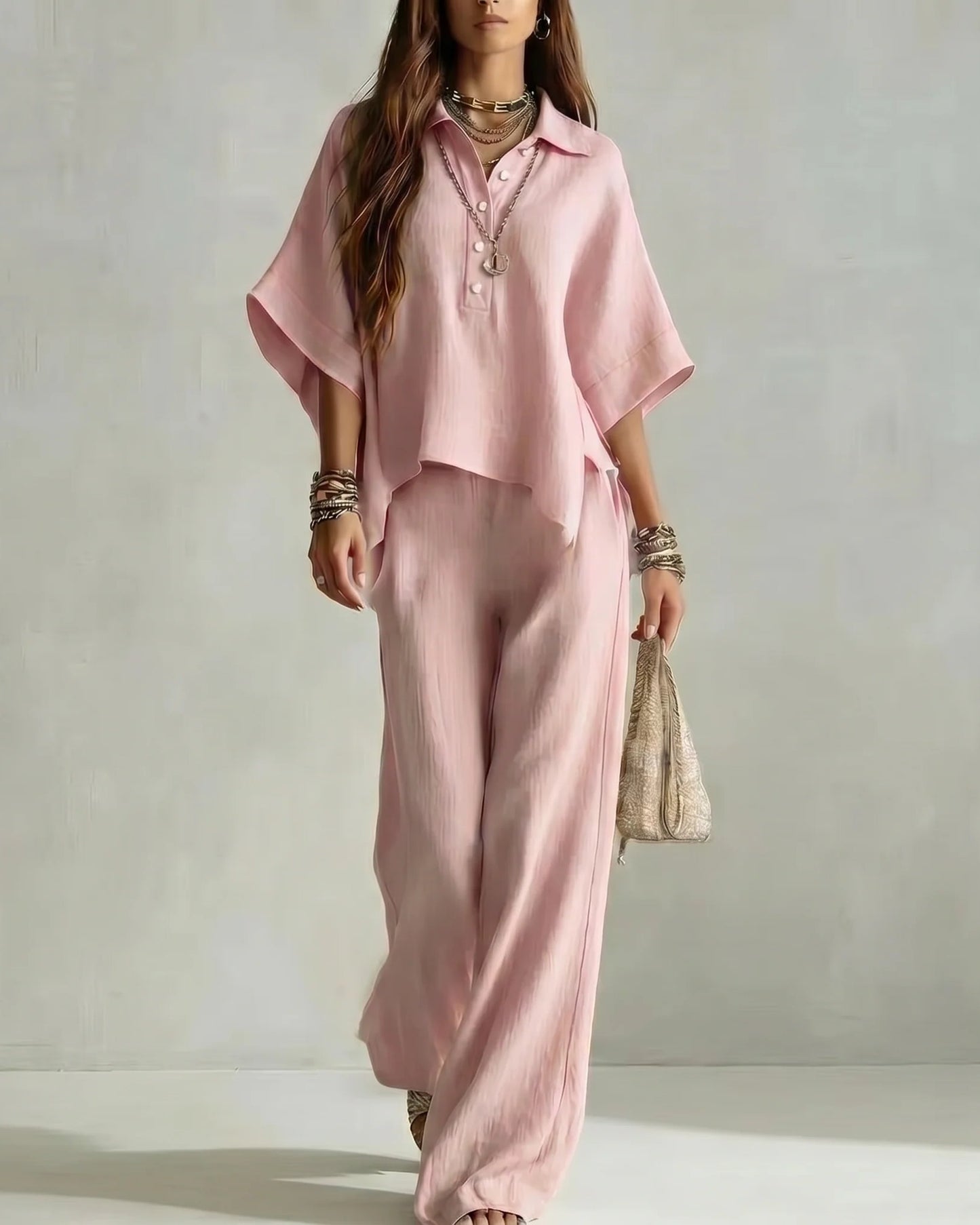 Isaline-Monette Dame Co-Ord Sæt | Oversized Bluse | Palazzo Bukser